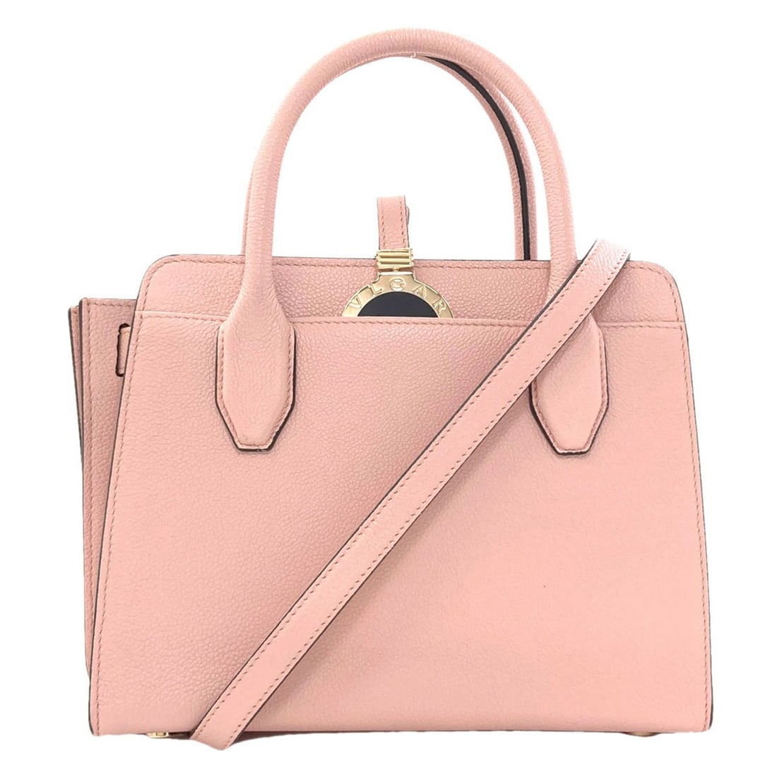 Calf 2Way Handbag Bvlgari: Calf 2Way Handbag Bvlgari Pink calf 2-way handbag with a signature from the artist, featuring a unique open closure and detachable strap. This BVLGARI handbag measures 7.5 inches in height and 3.1