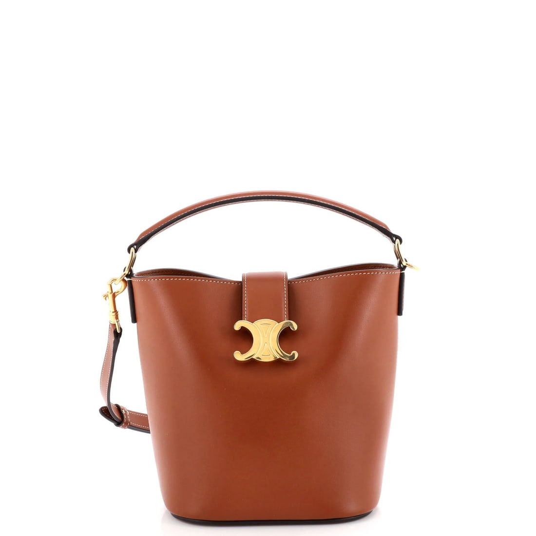Bag Small Louise Leather Celine: Bag Small Louise Leather Celine Small Louise Leather Celine Bag in Brown. This small leather bucket bag features gold hardware and minor scuffs on the exterior, while the interior boasts minor scuffs
