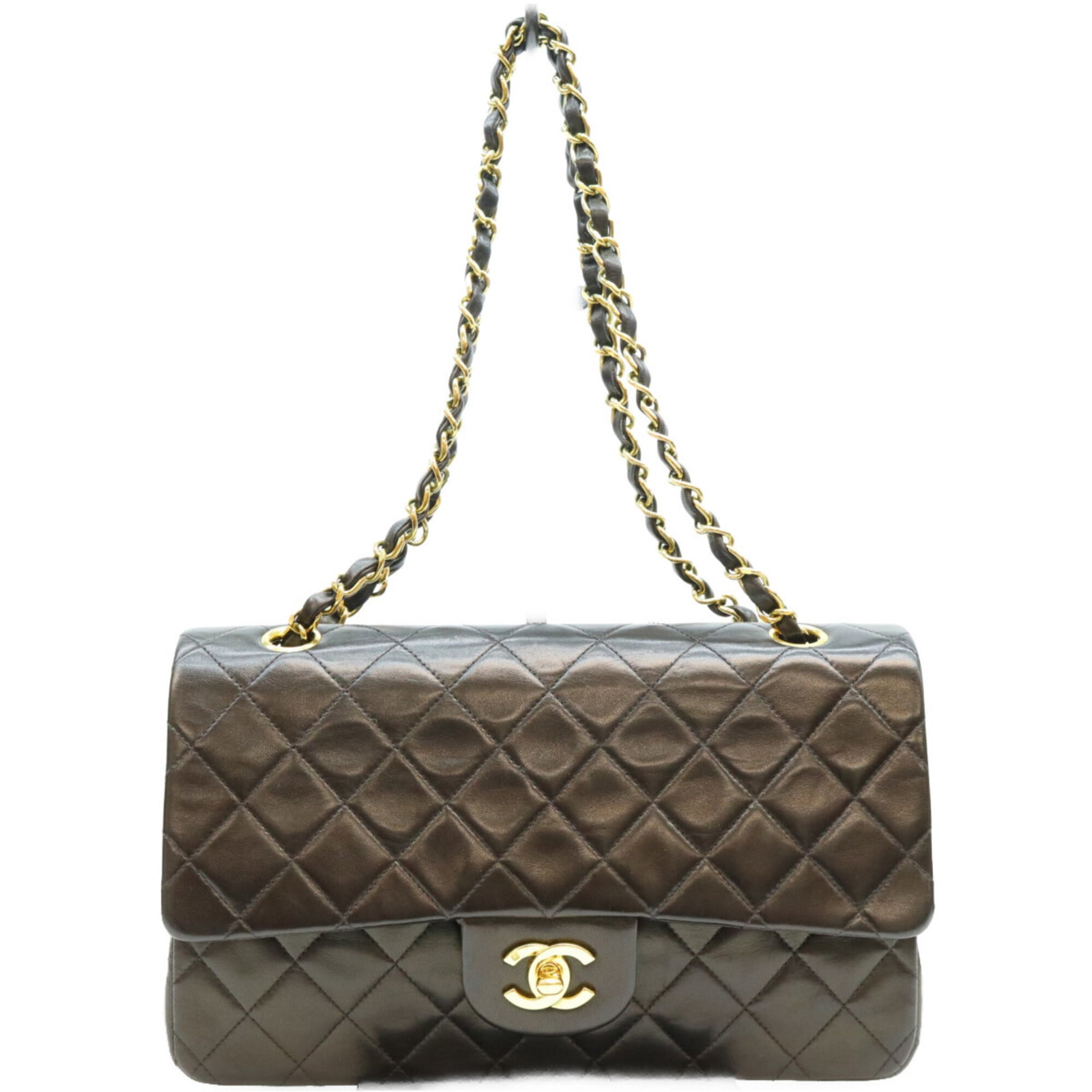 Shoulder Bag Leather Chanel: Shoulder Bag Leather Chanel This luxurious black leather shoulder bag from Chanel features a classic design with gold hardware, showcasing the iconic brand's signature style. Made from high-quality la