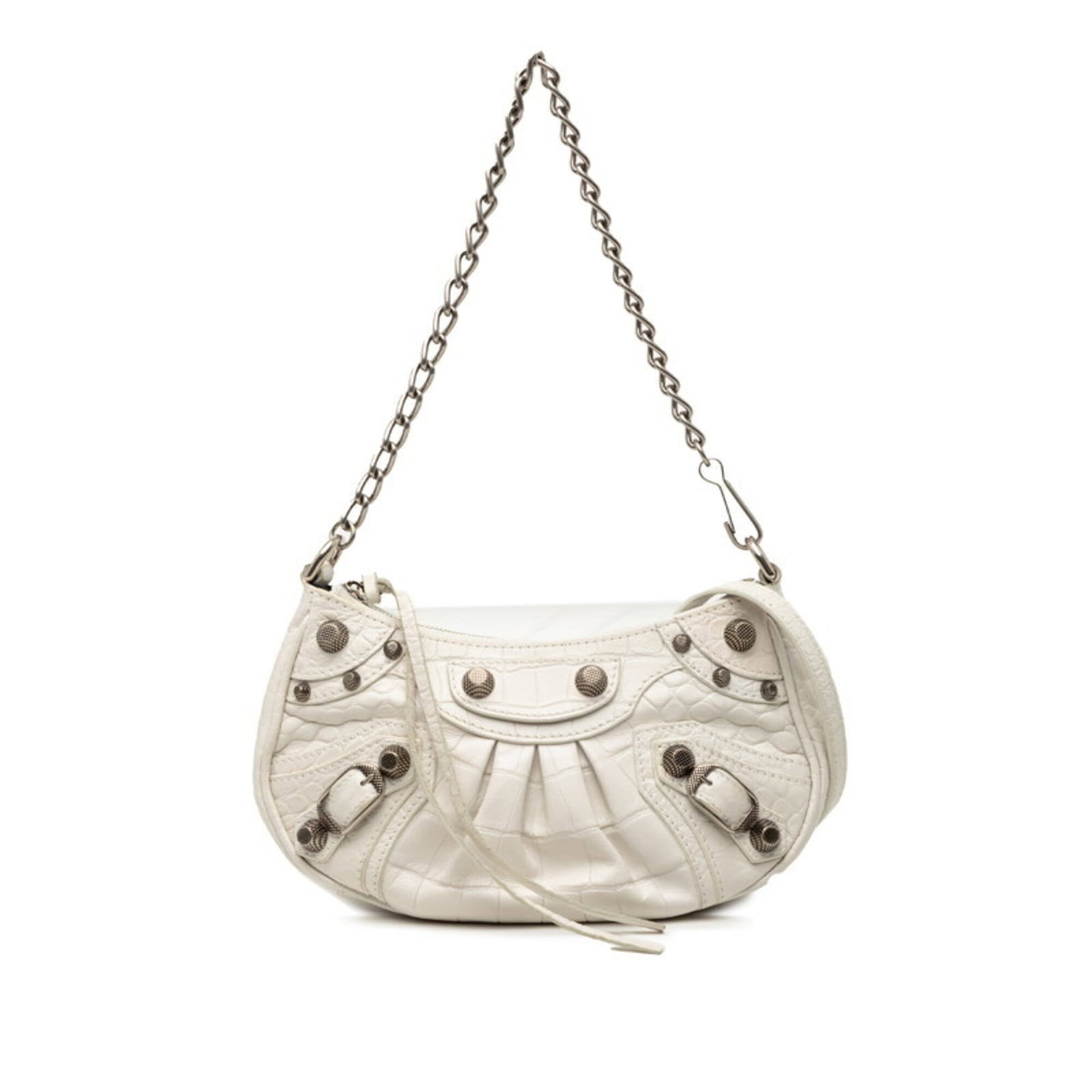 Balenciaga Handbag Shoulder Bag Leather: Balenciaga Handbag Shoulder Bag Leather White leather Balenciaga shoulder bag with clean lines and a classic design, measuring 12.5cm x 21cm x 4.5cm. This stylish bag features a timeless look that is