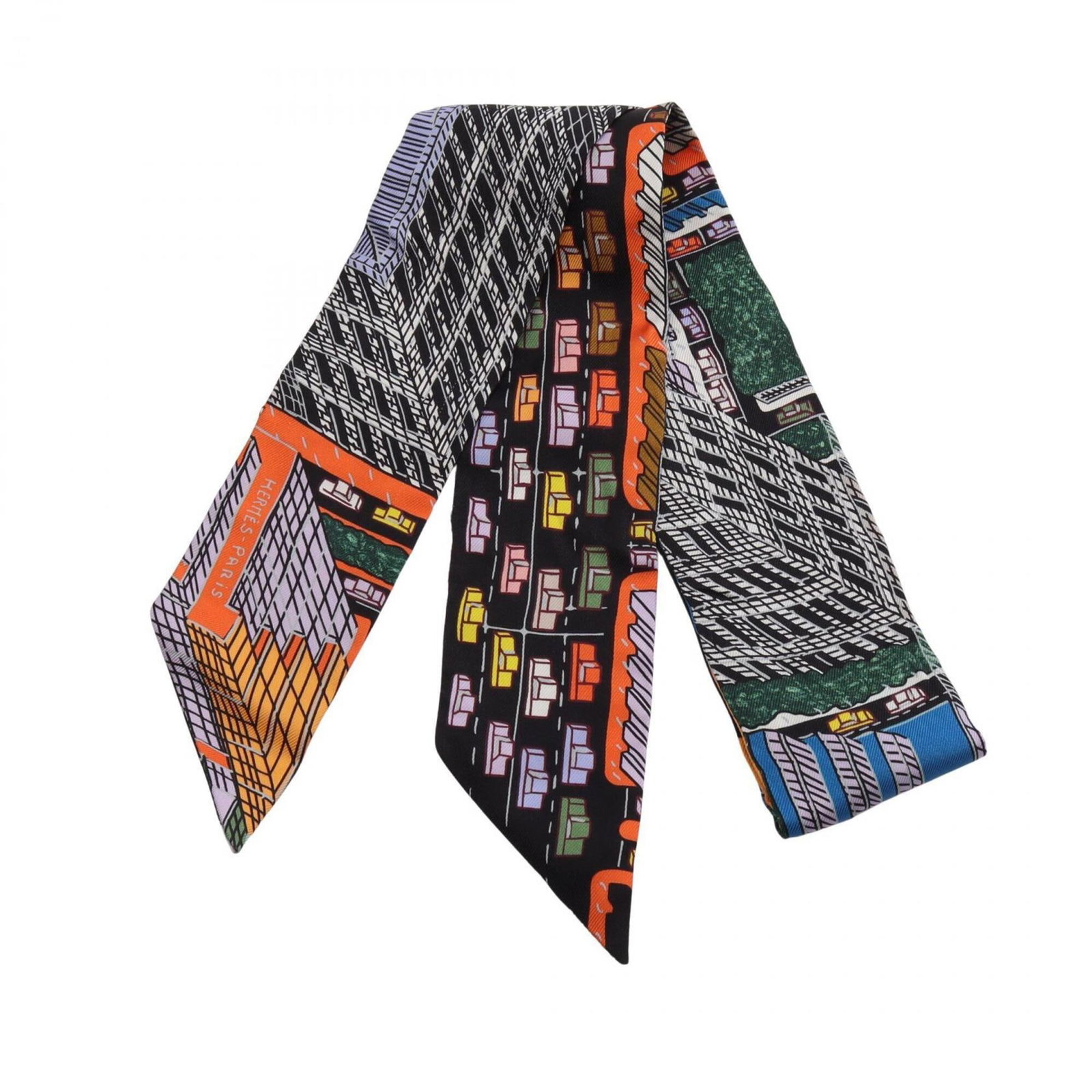 Silk Hermes Scarf: Silk Hermes Scarf Silk from the renowned French fashion house, this black multi-color Hermes scarf boasts a sleek 5cm wide design, perfectly complementing the 85cm long length. Made from luxurious sil