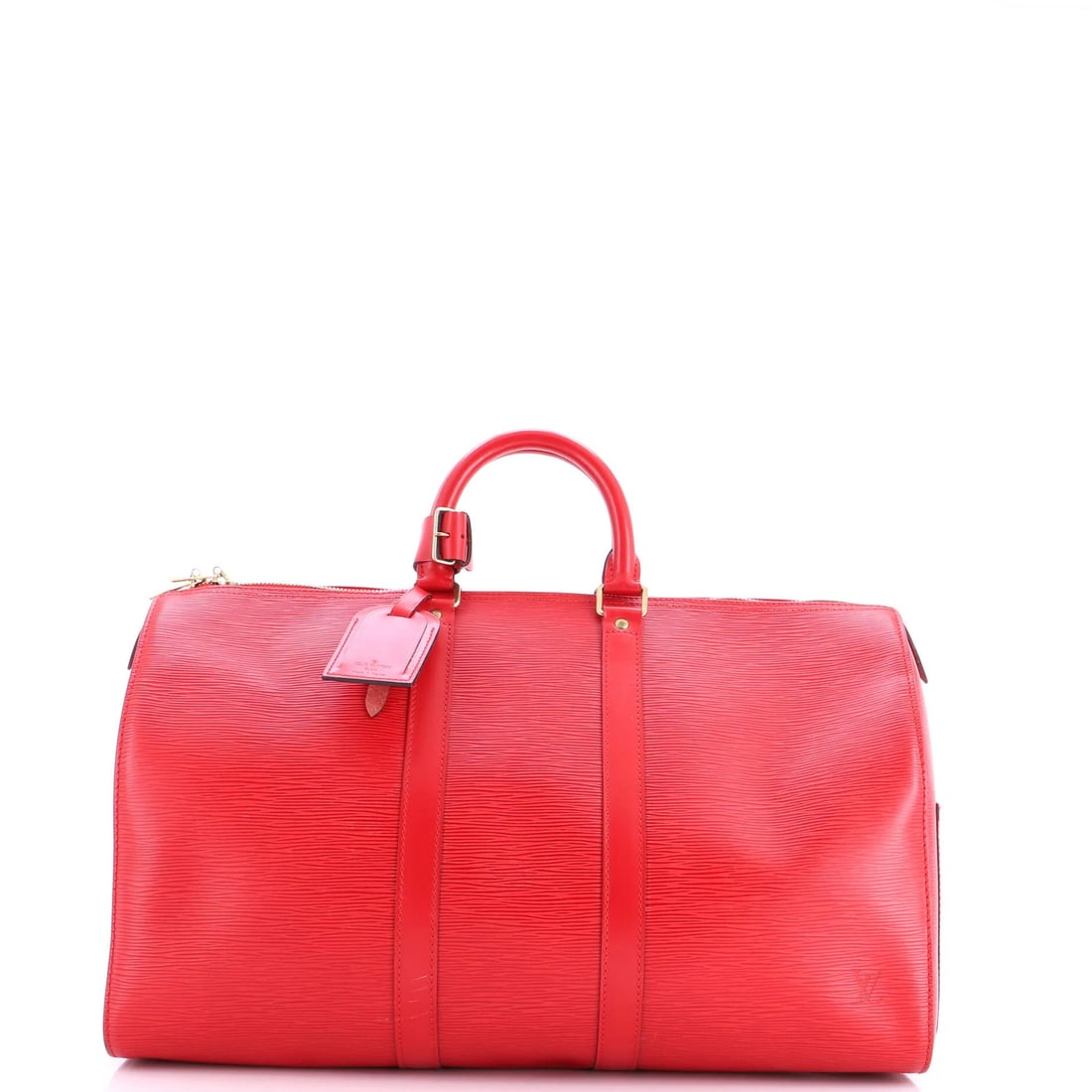 Epi Leather Keepall Bag Louis Vuitton: Epi Leather Keepall Bag Louis Vuitton The Louis Vuitton Epi Leather Keepall Bag is a stylish and functional duffle bag with a rich red exterior, featuring Epi leather and a classic design. With its