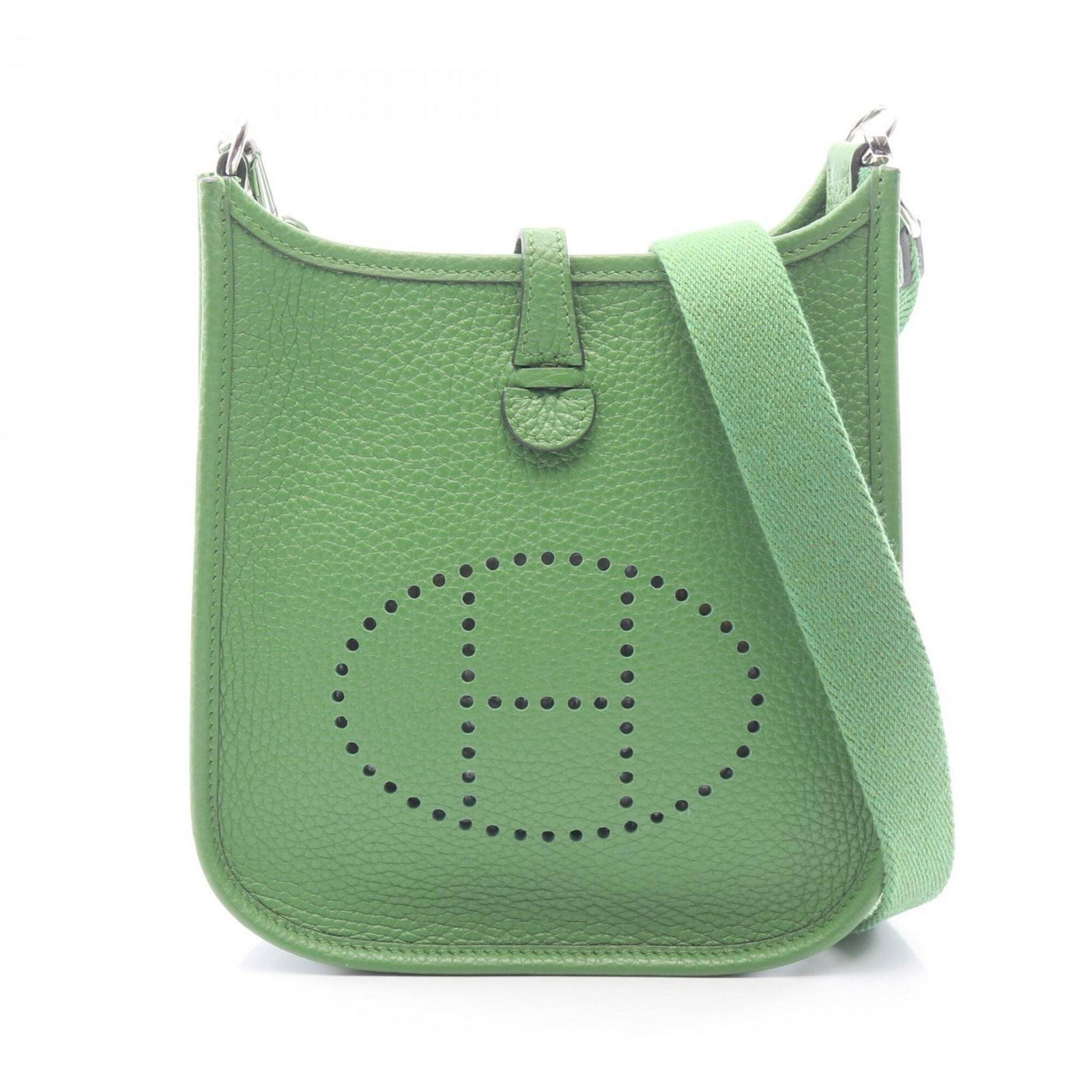Hermes Shoulder Bag Taurillon Clemence Leather: Hermes Shoulder Bag Taurillon Clemence Leather Taurillon Clemence leather provides a rich, textured look to this iconic Hermes shoulder bag, with its signature green and vert color combination.
