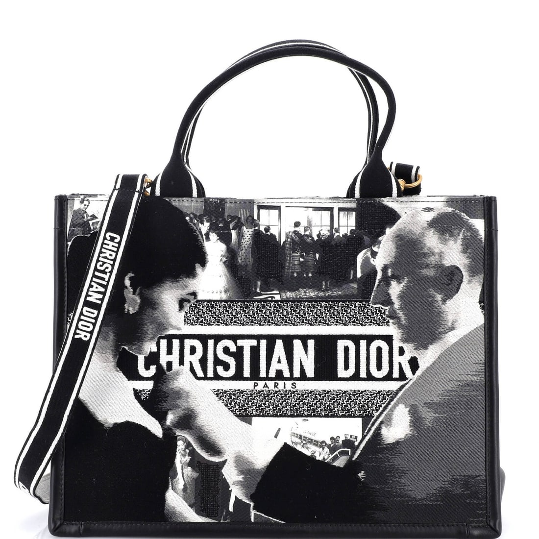 Canvas Embroidered Book Medium Christian Dior Tote: Canvas Embroidered Book Medium Christian Dior Tote Canvas Embroidered Book Medium Christian Dior Tote features a striking black canvas exterior with gold hardware, adorned with intricate embroidery. T