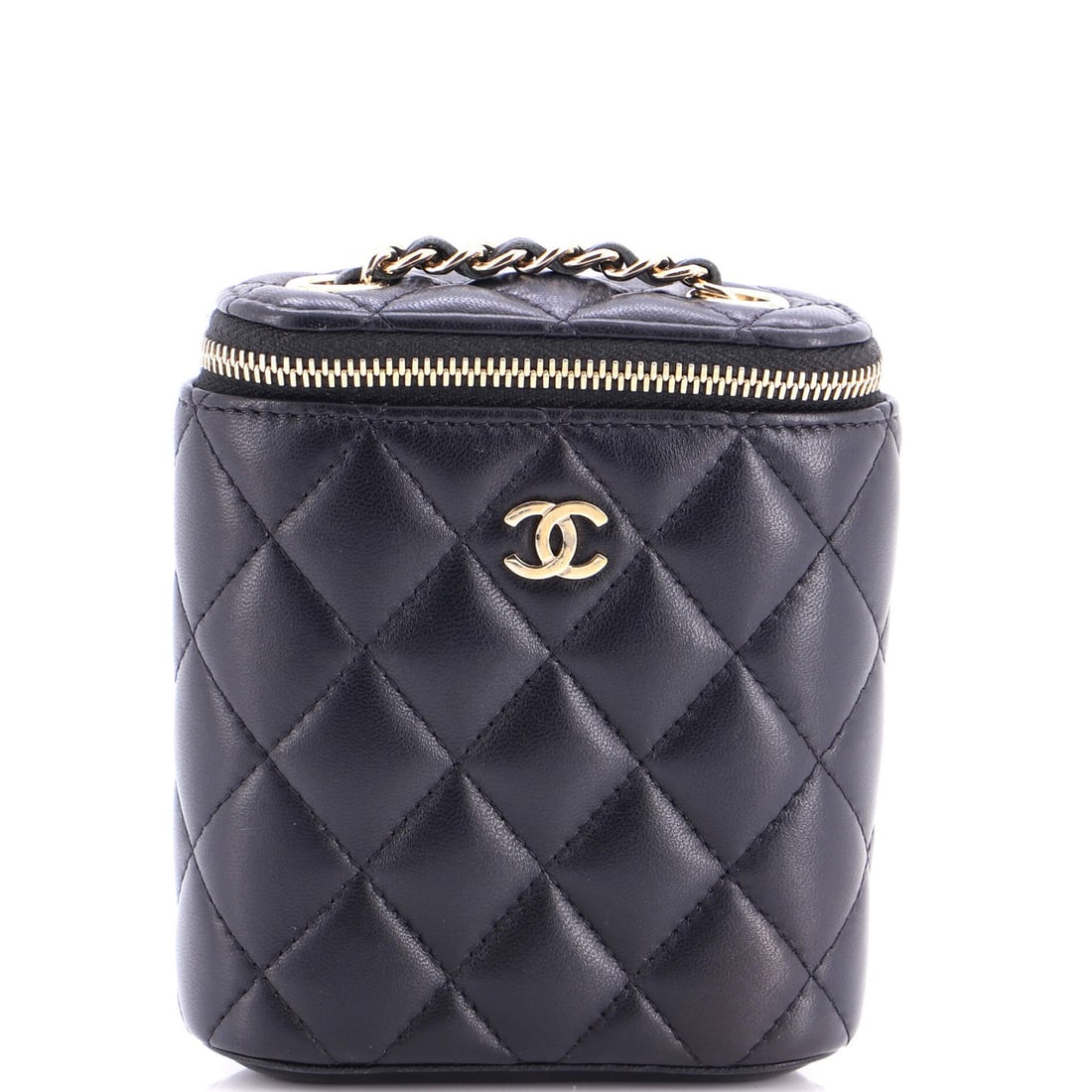 Vertical Classic Quilted Lambskin Small Case Vanity with Chain Chanel: Vertical Classic Quilted Lambskin Small Case Vanity with Chain Chanel Classic elegance is at your fingertips with this Vertical Classic Quilted Lambskin Small Case Vanity from Chanel. Featuring a