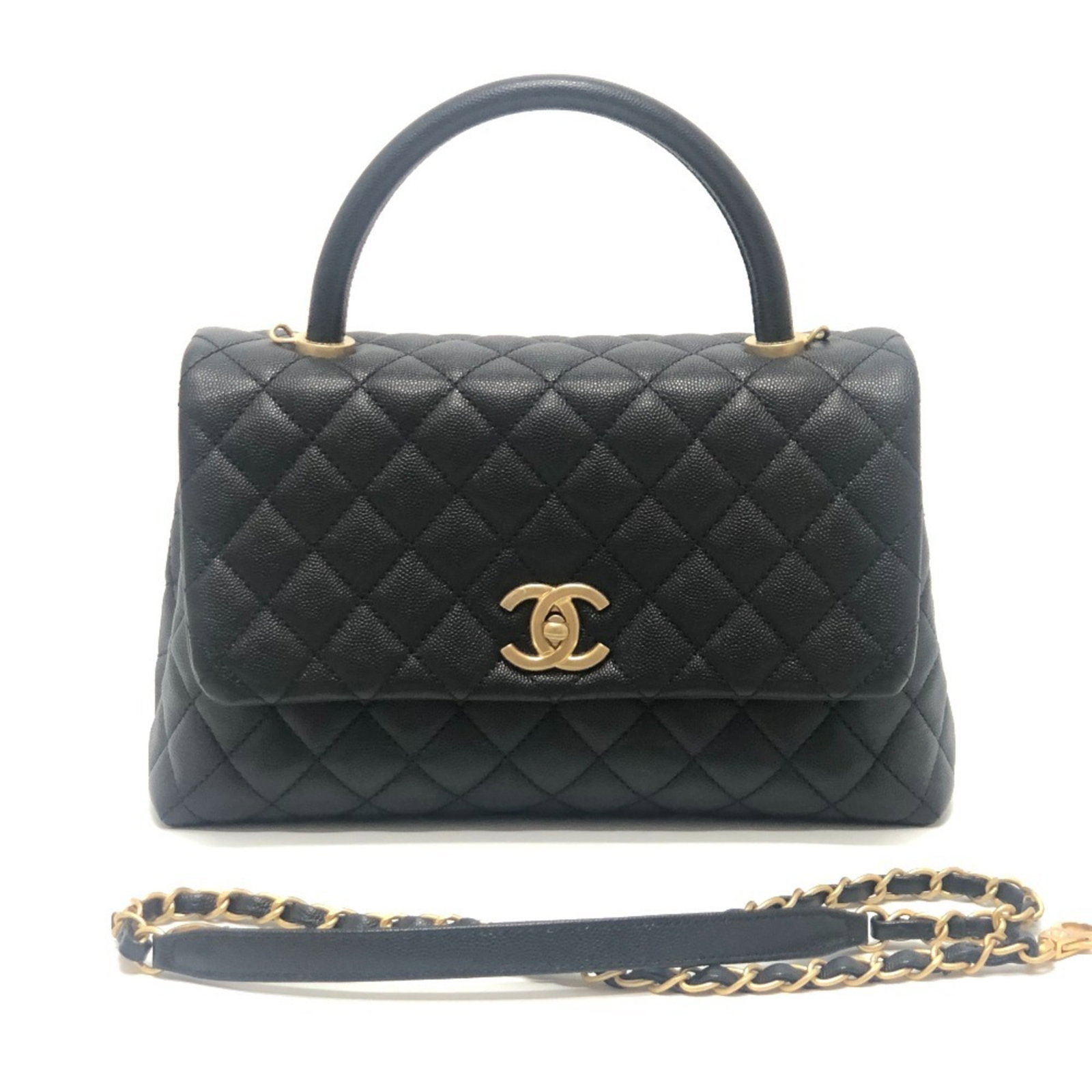 Calfskin Grained Shoulder Bag Handbag: Calfskin Grained Shoulder Bag Handbag Grained Calfskin Shoulder Bag Handbag from Chanel's Matelasse line, crafted in Italy from high-quality materials. This black shoulder bag features a turn lock clo