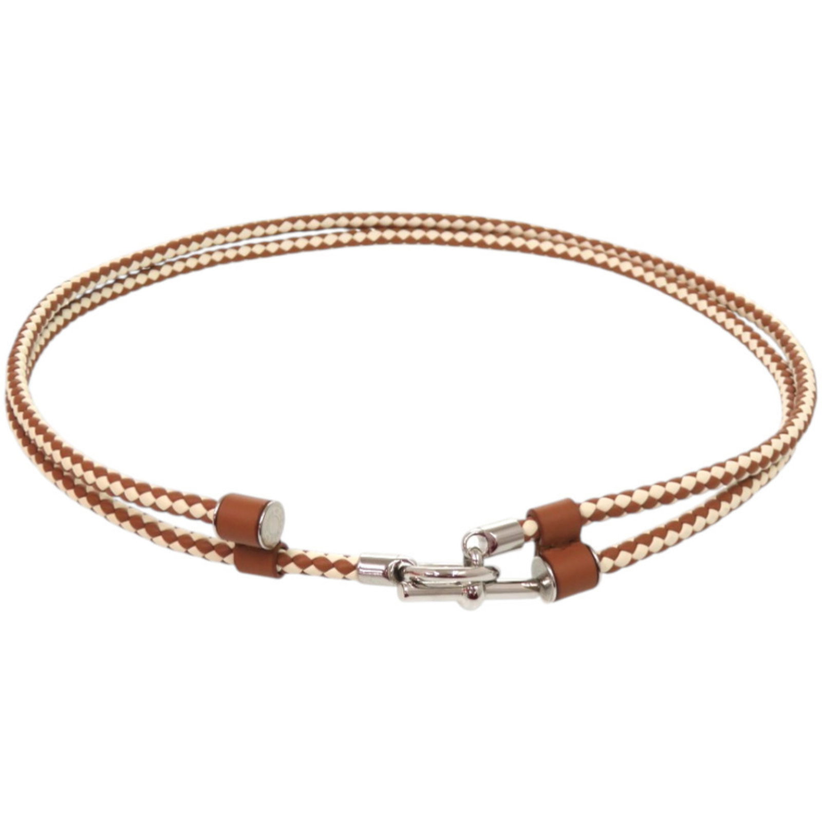 Hermes Standard Belt: Hermes Standard Belt Brown and white leather strap, 59cm in length, with a metal buckle, is a standard belt from Hermes. Made from high-quality materials, this belt features a classic design. Its
