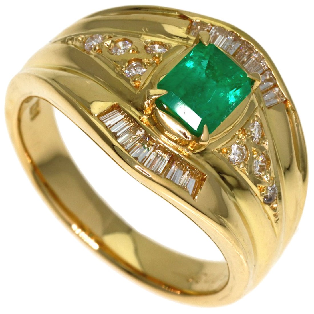 K18 Yellow Gold 6.7G Diamond Emerald Ring 0.55Ct (1 of 9)