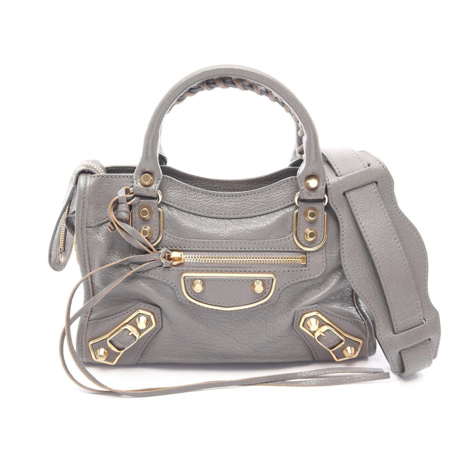 Handbag Leather Balenciaga: Handbag Leather Balenciaga Gray, Metallic Balenciaga Leather Handbag. This 16cm x 24cm x 8cm leather handbag features a striking metallic color and is made from high-quality leather. The Balenciaga