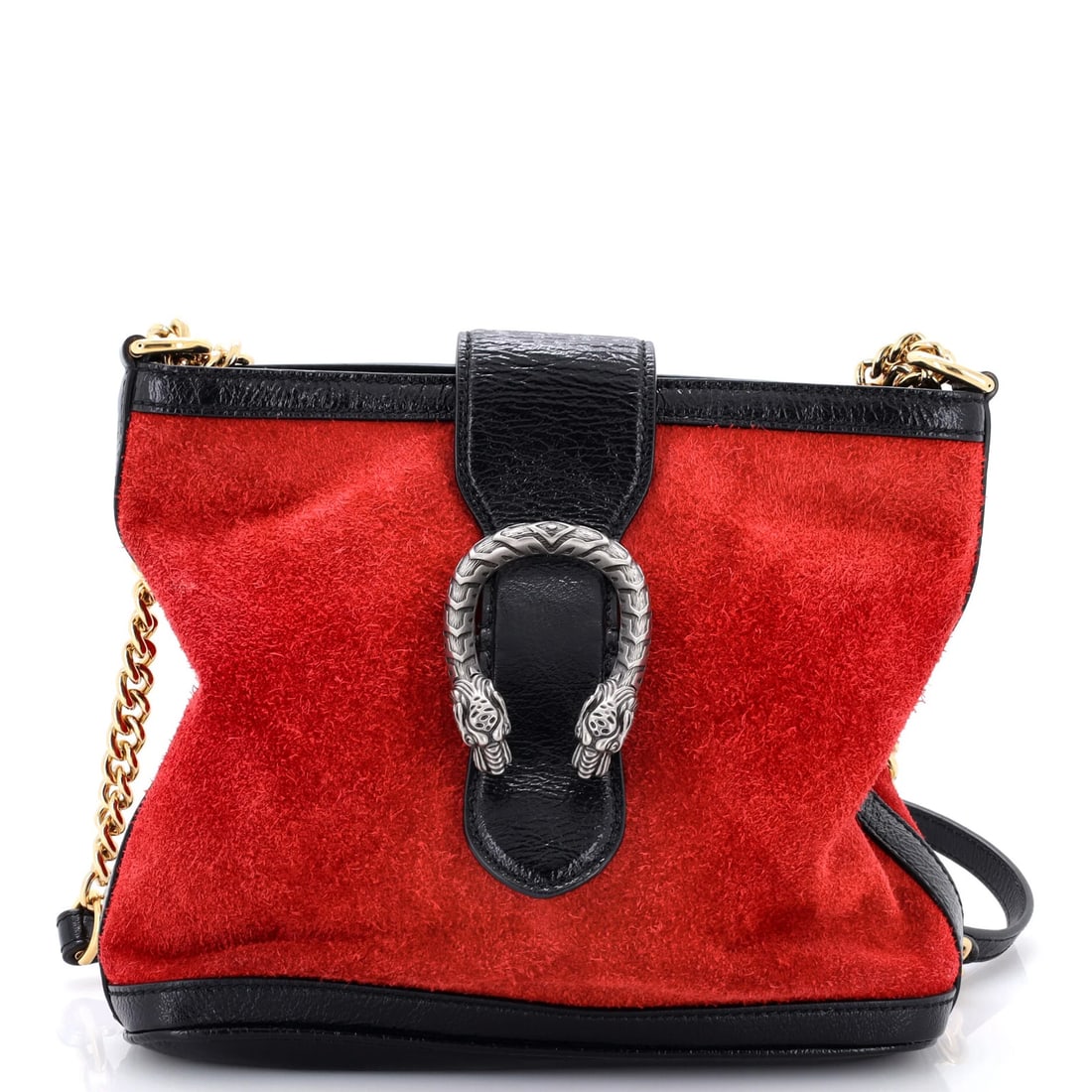 Suede Dionysus Bucket Bag Medium Gucci: Suede Dionysus Bucket Bag Medium Gucci Suede Dionysus Bucket Bag Medium Gucci features a striking red exterior made from high-quality suede, with a satin blue interior and aged silver hardware.