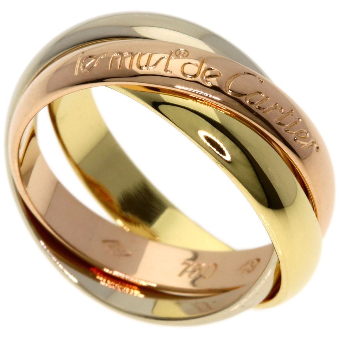 K18 Yellow Gold Pink Gold Ring Cartier Trinity #49: K18 Yellow Gold Pink Gold Ring Cartier Trinity #49 K18 Yellow Gold Pink Gold Cartier Trinity #49 Ring features a unique blend of K18 yellow gold and pink gold, showcasing the brand's signature style.