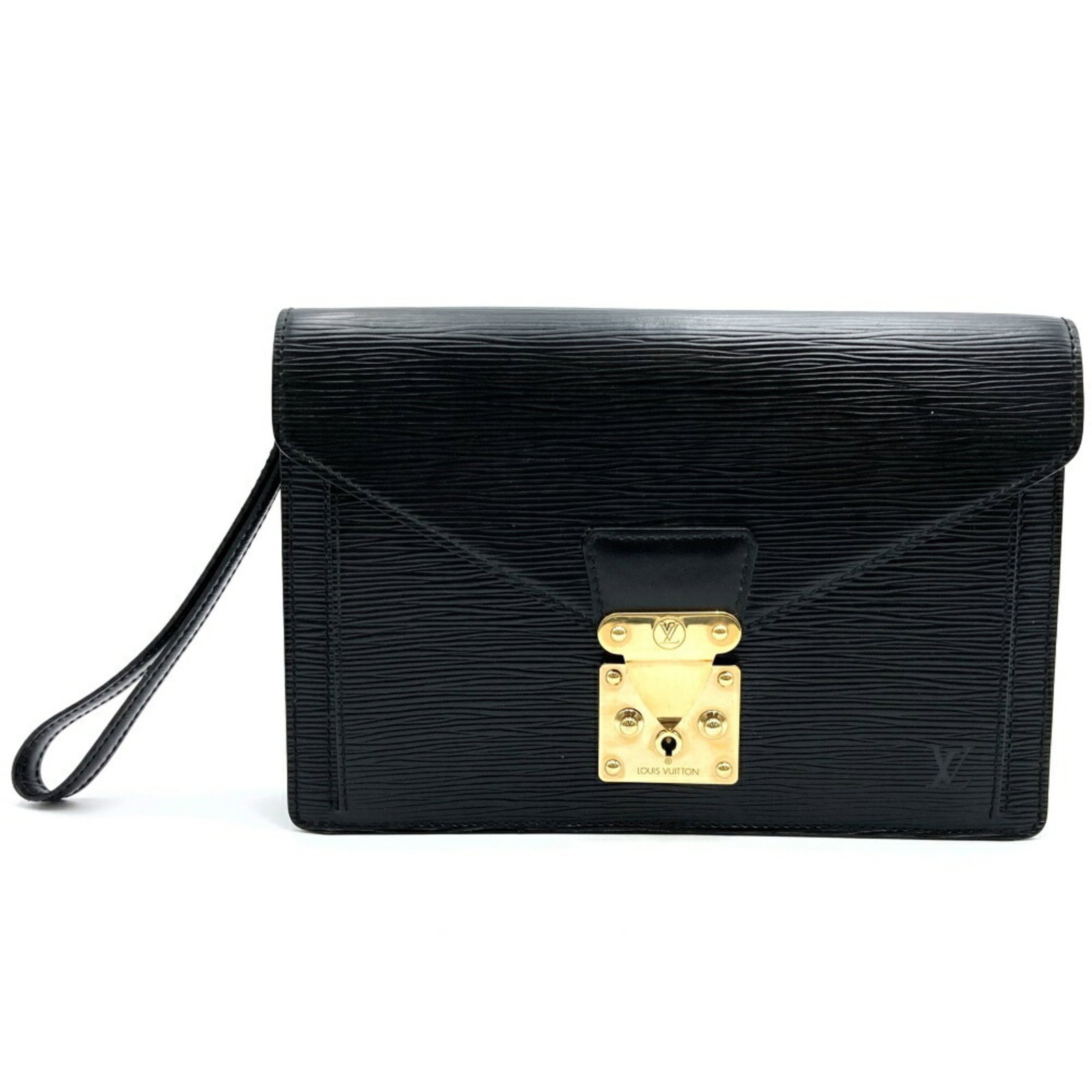 Clutch Bag Epi Leather Louis Vuitton: Clutch Bag Epi Leather Louis Vuitton Epi leather Louis Vuitton clutch bag in sleek black, Noir, features a compact 17cm x 26cm x 3cm size, making it a stylish and portable accessory. This luxurious