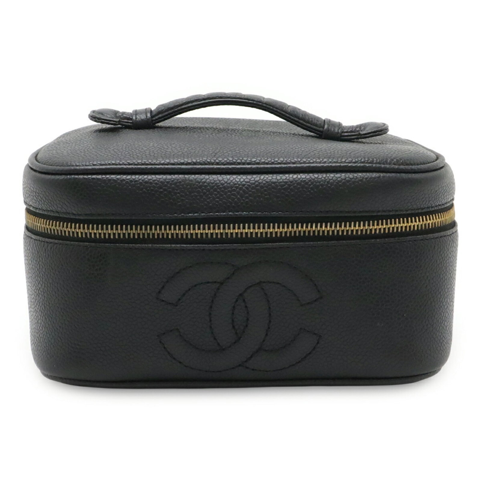 Chanel Handbag Calfskin Vanity Pouch Grained Bag: Chanel Handbag Calfskin Vanity Pouch Grained Bag Calfskin makes this Chanel vanity pouch stand out, its grained texture adding depth to the sleek design. The black color provides a timeless backdrop
