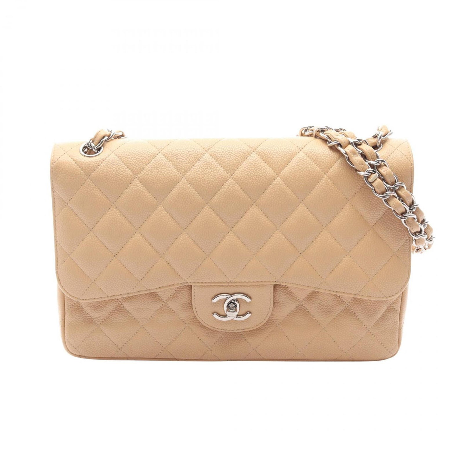 Calfskin Grained Shoulder Bag Handbag: Calfskin Grained Shoulder Bag Handbag Grained calfskin provides a luxurious texture to this classic Chanel shoulder bag, with a timeless beige color that exudes understated elegance. Measuring 20cm x