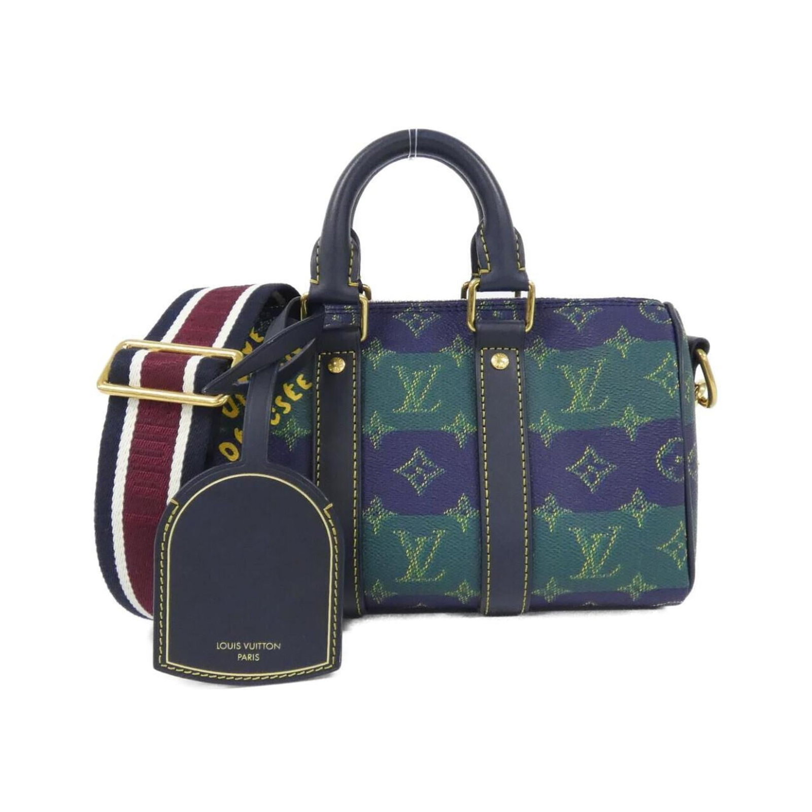 Louis Vuitton Boston Bag Coated Canvas: Louis Vuitton Boston Bag Coated Canvas Coated canvas construction provides durability and style to this Louis Vuitton Boston bag, available in a vibrant blue hue. The bag's gold hardware adds a touch