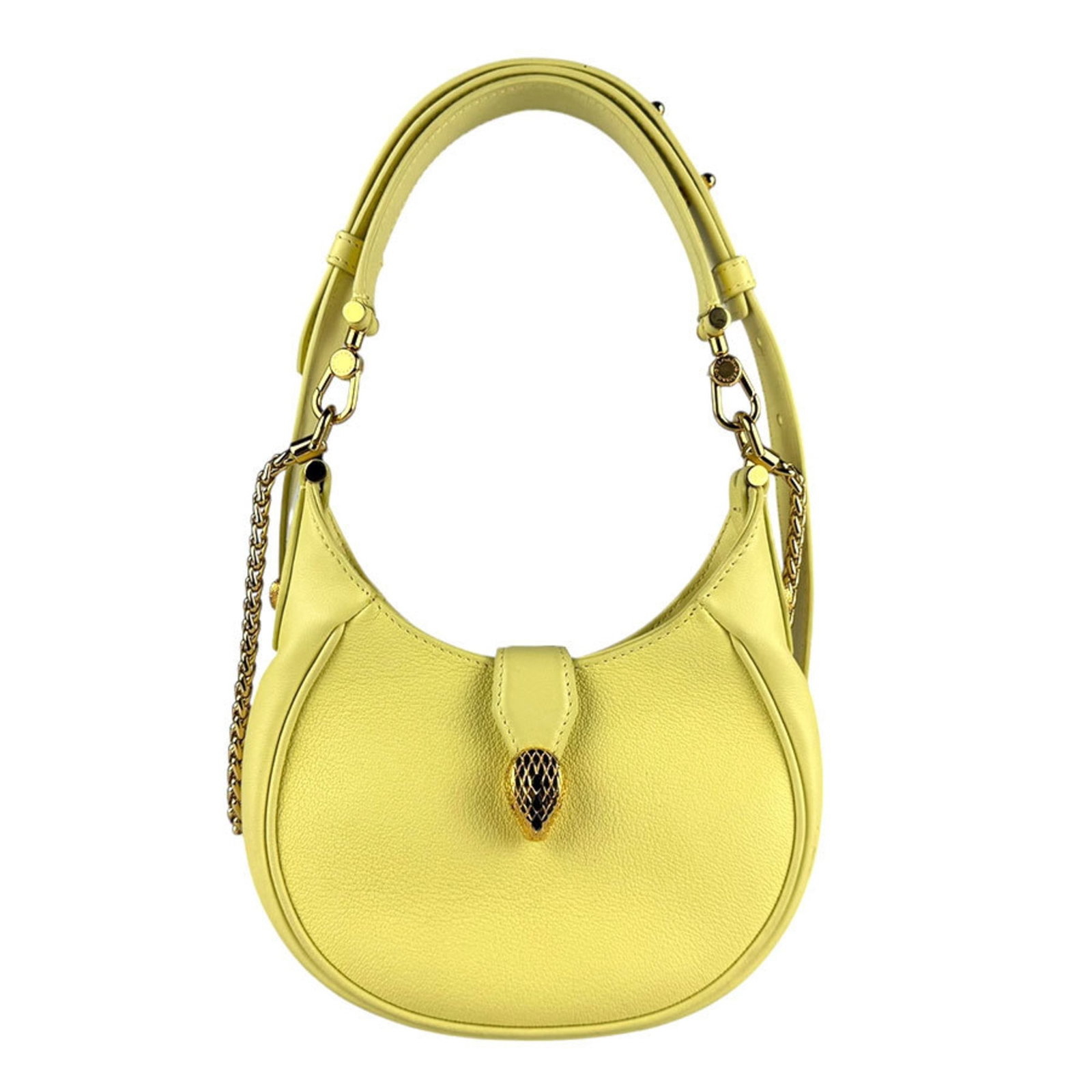 Metal Leather Bvlgari Bag Shoulder: Metal Leather Bvlgari Bag Shoulder Metal Leather Bvlgari Bag Shoulder - A luxurious gold and yellow leather shoulder bag with a metal accent, featuring a sleek design and adjustable shoulder strap.