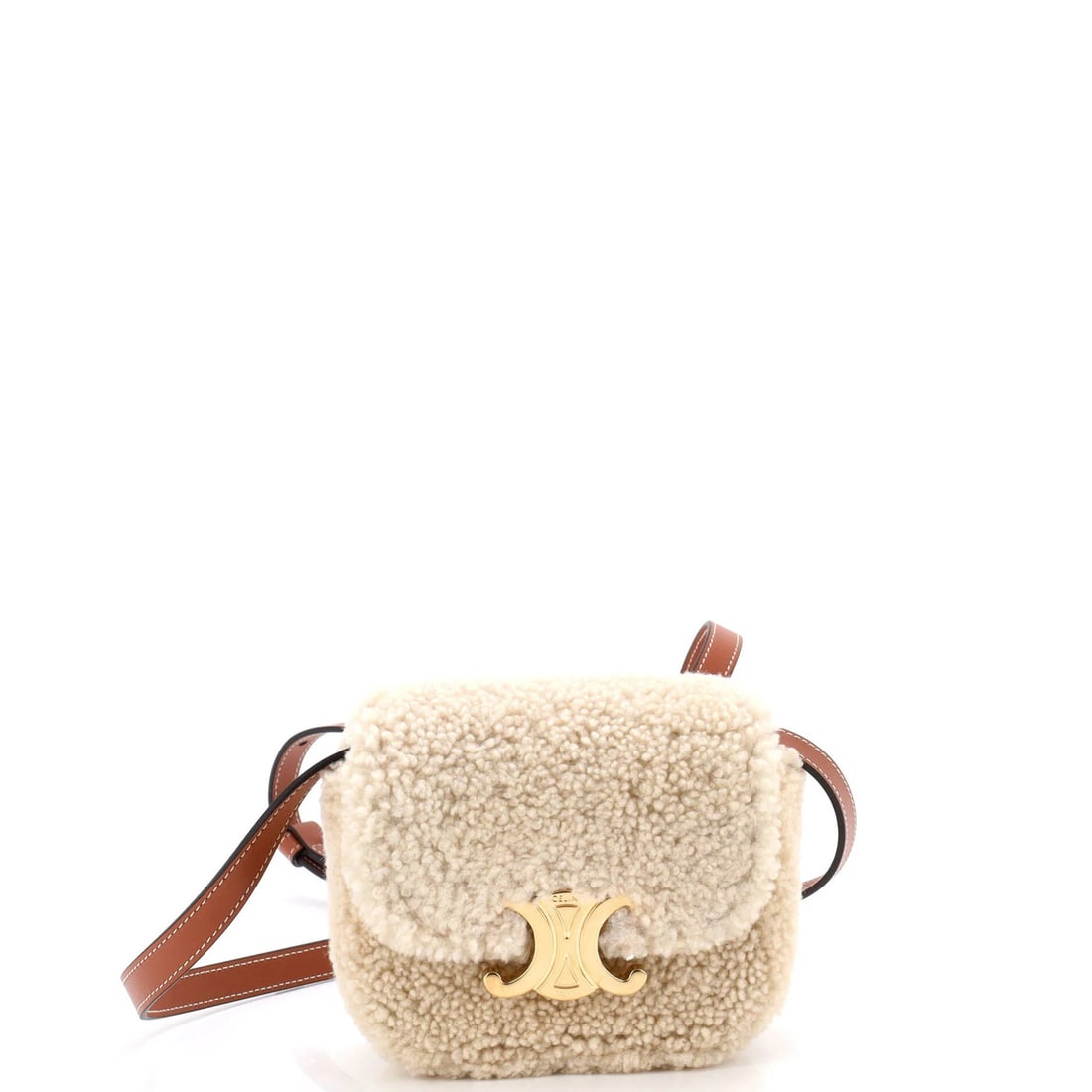 Shearling Mini Celine Shoulder Bag Triomphe: Shearling Mini Celine Shoulder Bag Triomphe Shearling Mini Celine Shoulder Bag Triomphe - A Luxe Miniature. This neutral-colored Shearling Mini Celine shoulder bag features a classic Triomphe design,