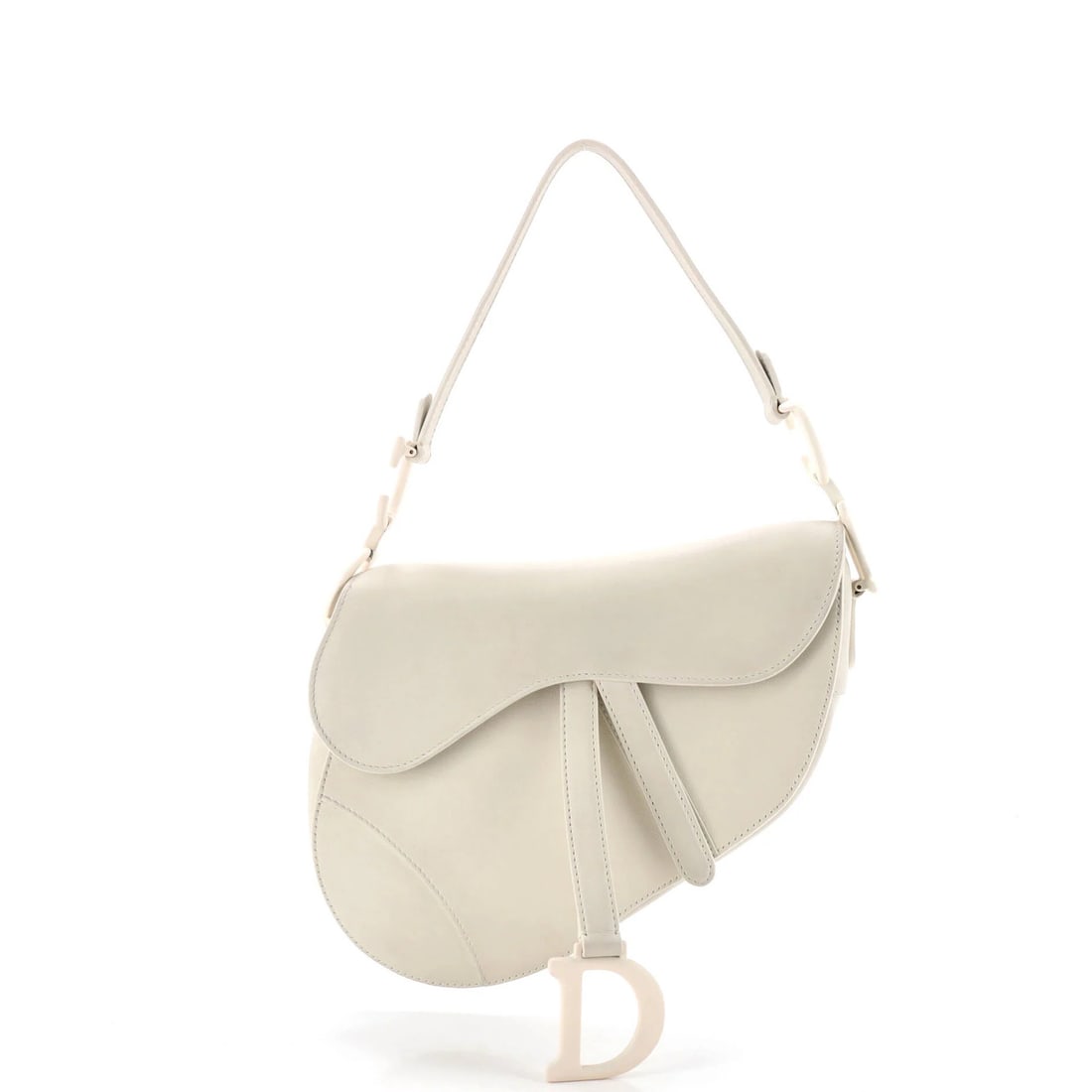 Christian Dior Ultra Matte Leather Saddle Handbag Medium: Christian Dior Ultra Matte Leather Saddle Handbag Medium White Ultra Matte Leather Saddle Handbag with Medium Size, featuring suede interior and matte hardware. The bag boasts a classic design with a 