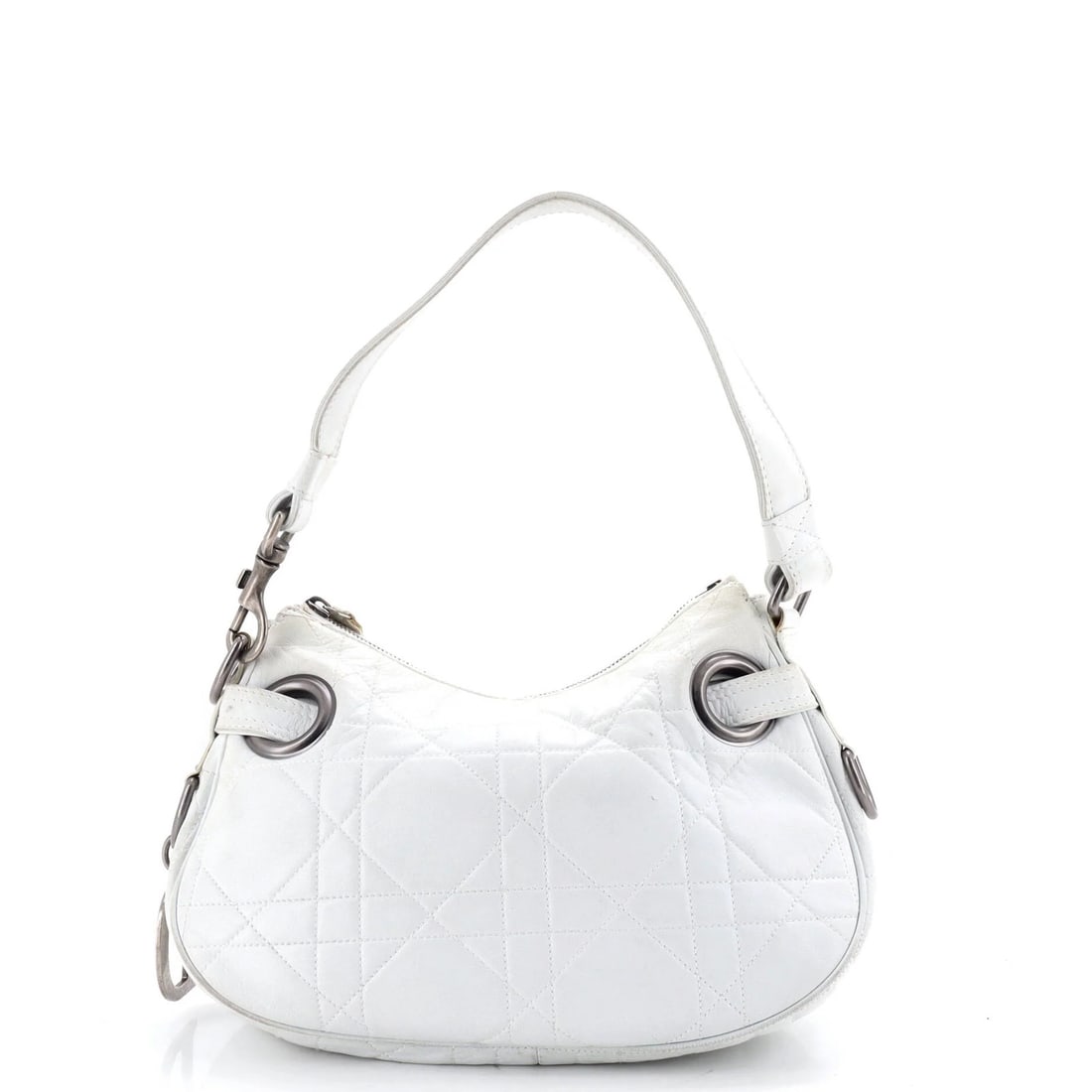 Dior D Charm Quilt Lambskin Hobo Cannage Zip Small: Dior D Charm Quilt Lambskin Hobo Cannage Zip Small Small Dior D Charm Quilt Lambskin Hobo Cannage Zip Pochette measures 8.5" tall, 12" wide, and 7.5" deep. This white leather exterior features a