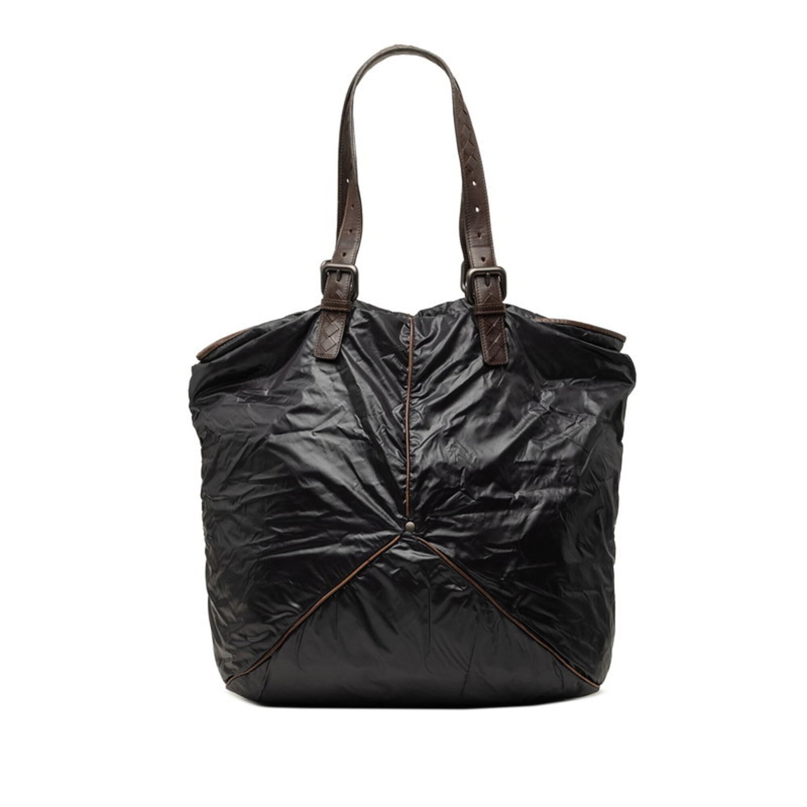 Bag Tote Nylon Leather Bag Shoulder Bottega: Bag Tote Nylon Leather Bag Shoulder Bottega Bottega Veneta's shoulder bag boasts a unique blend of nylon and leather materials, creating a stylish and durable tote. The bag's sleek design features a
