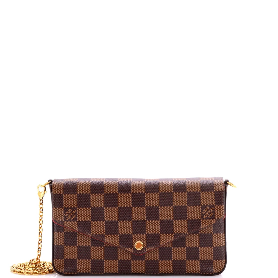 Damier Pochette Felicie Louis Vuitton: Damier Pochette Felicie Louis Vuitton Damier Pochette Felicie Louis Vuitton is a classic cross body bag with a timeless design. Its canvas coated exterior features a distinctive brown Damier pattern,