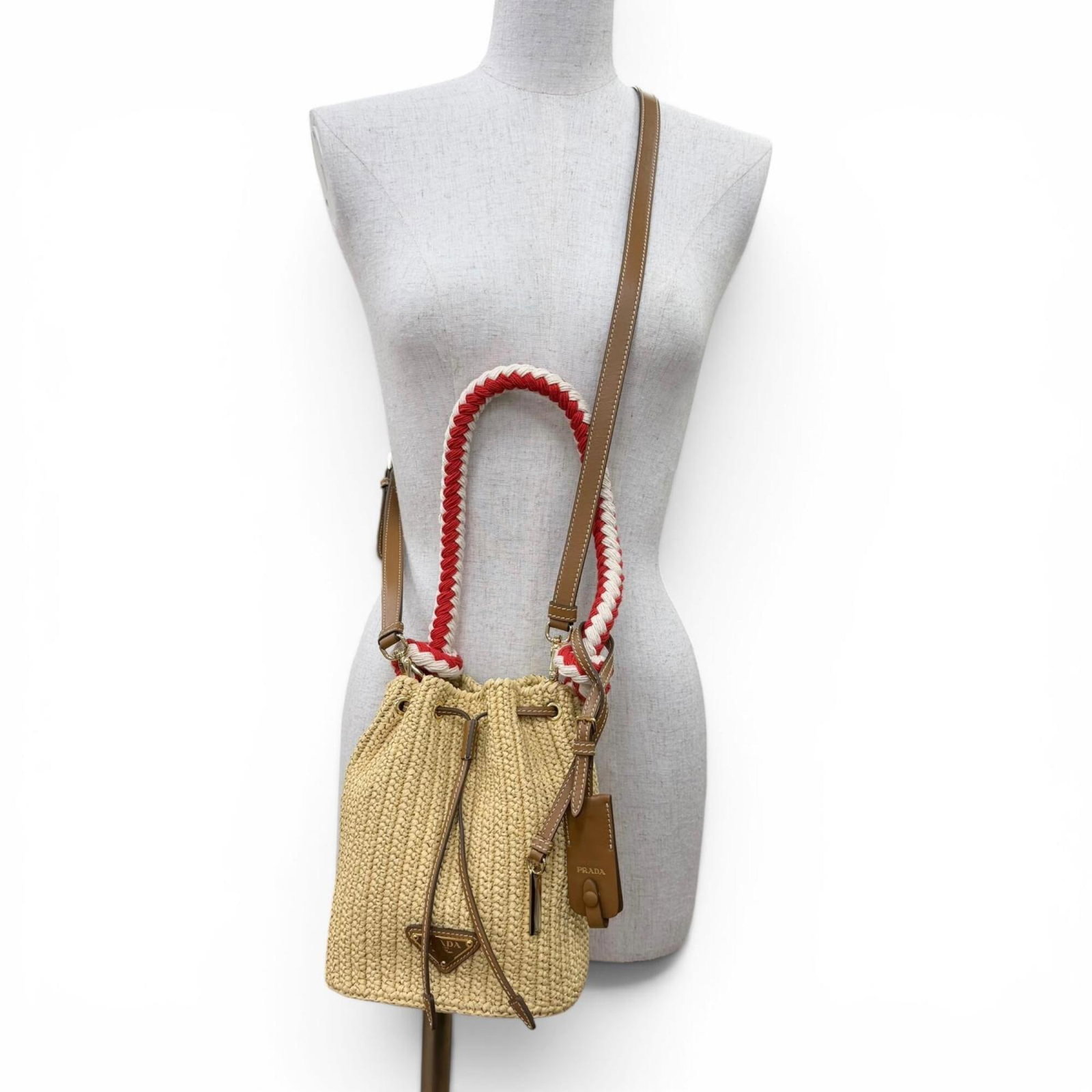 Raffia Leather Handbag Shoulder Prada - 3