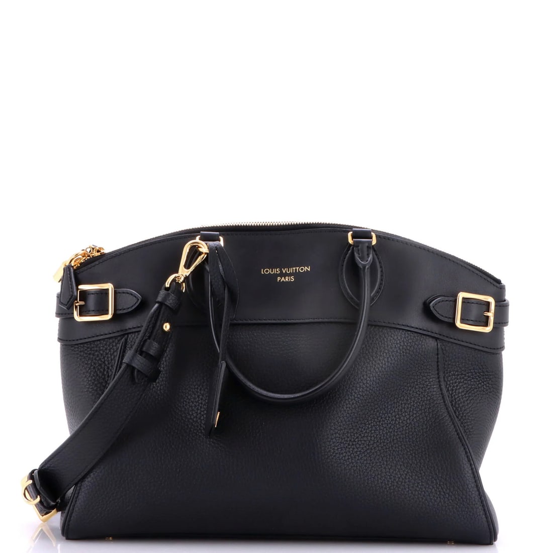Vendome Bag Leather MM Louis Vuitton: Vendome Bag Leather MM Louis Vuitton Black Louis Vuitton Vendome Bag Leather MM features a sleek design with a gold hardware and a microfiber interior. The exterior shows signs of wear, including glit