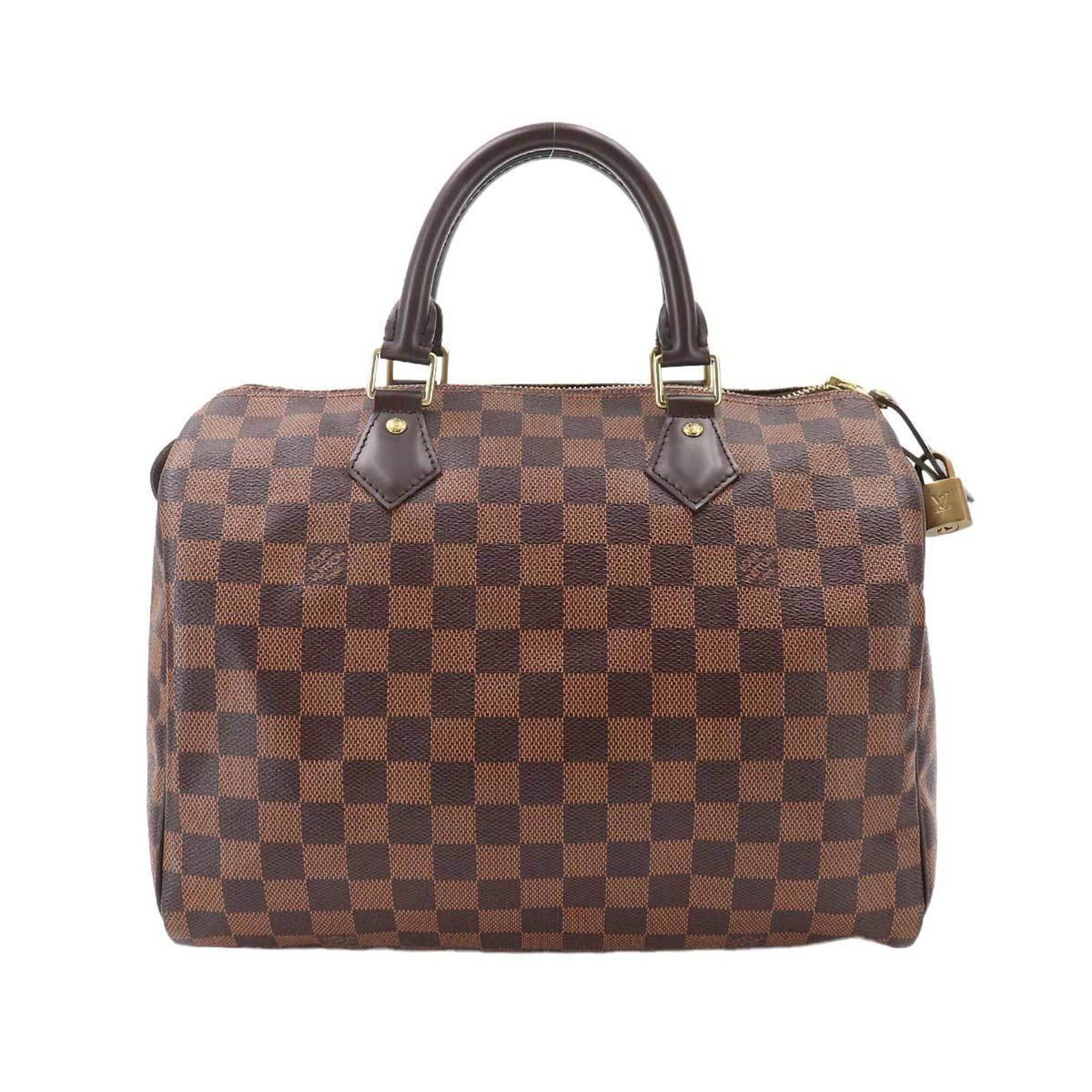Damier Canvas Handbag Louis Vuitton: Damier Canvas Handbag Louis Vuitton Damier Canvas Handbag in Brown with Gold Hardware, featuring an open pocket and a sturdy design. This Louis Vuitton handbag measures 21.5cm x 30cm x 17.5cm and