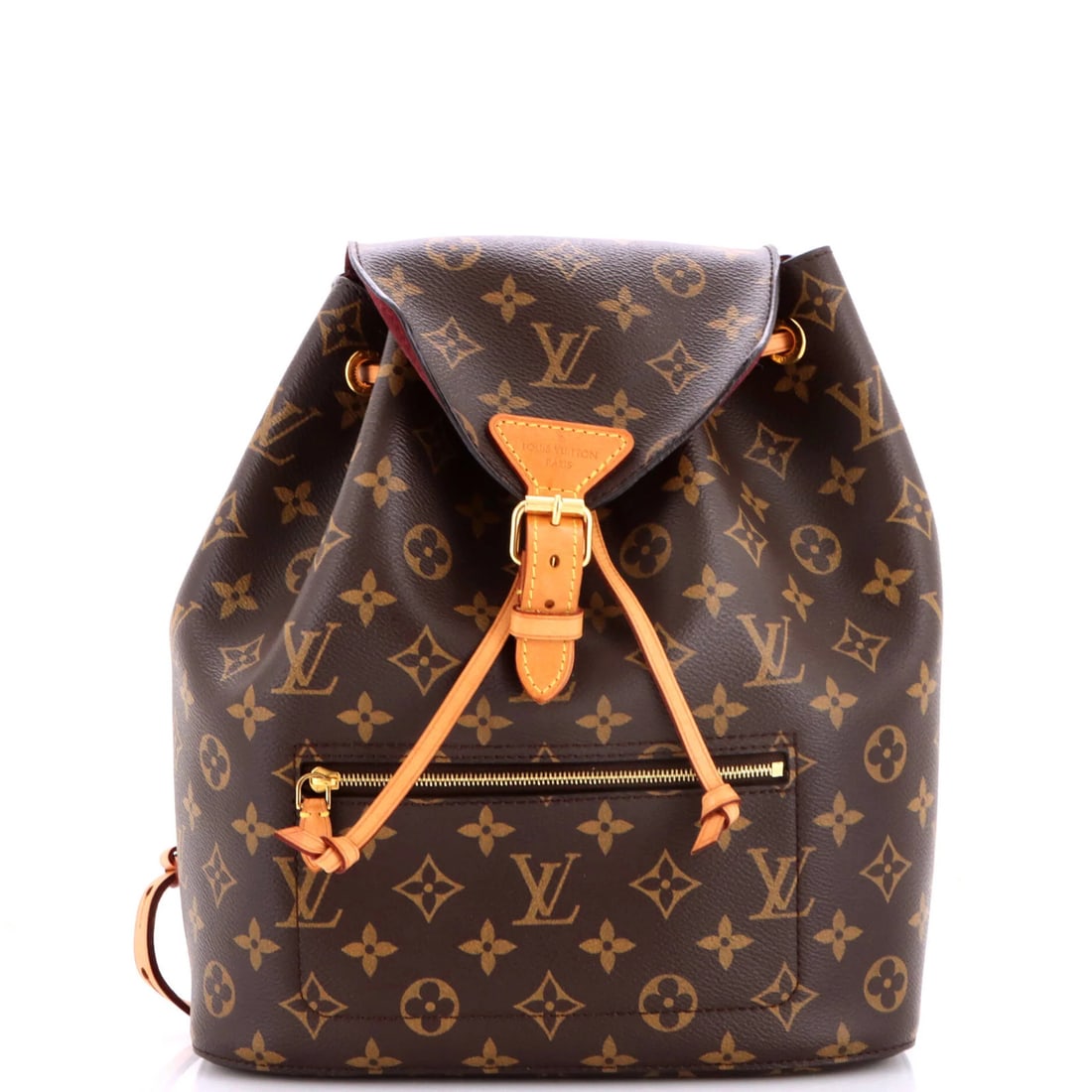 Louis Vuitton Canvas Monogram Backpack: Louis Vuitton Canvas Monogram Backpack Brown Louis Vuitton Montsouris Backpack with Canvas Coated Exterior and Burgundy Microfiber Interior, featuring gold hardware and a classic monogram design.