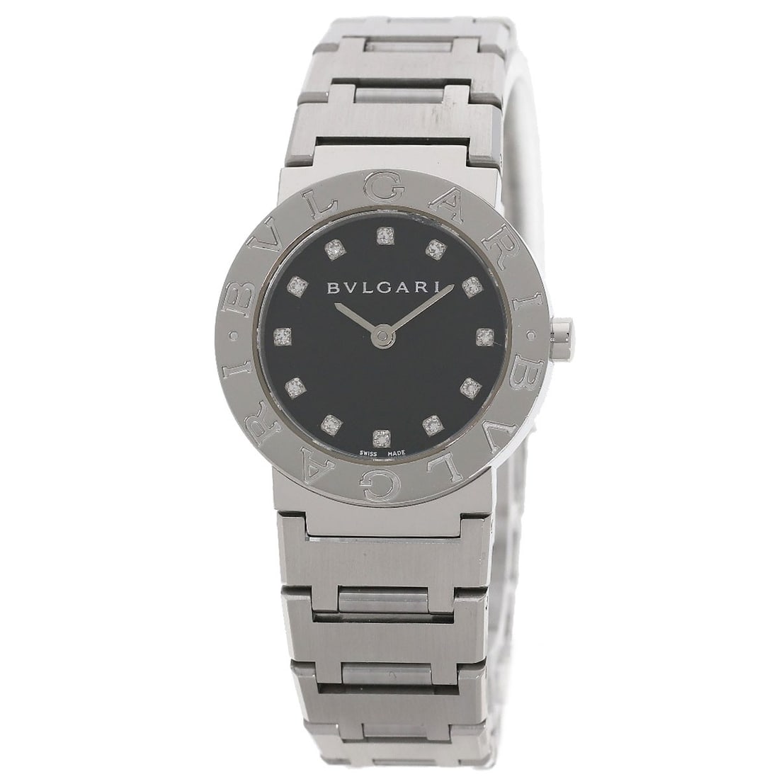 Diamond watches Bvlgari 12P Stainless Bb26Ss: Diamond watches Bvlgari 12P Stainless Bb26Ss Stainless steel case with a silver exterior and bezel, this BVLGARI watch boasts a sleek 26mm design. The quartz movement ensures reliable timekeeping,
