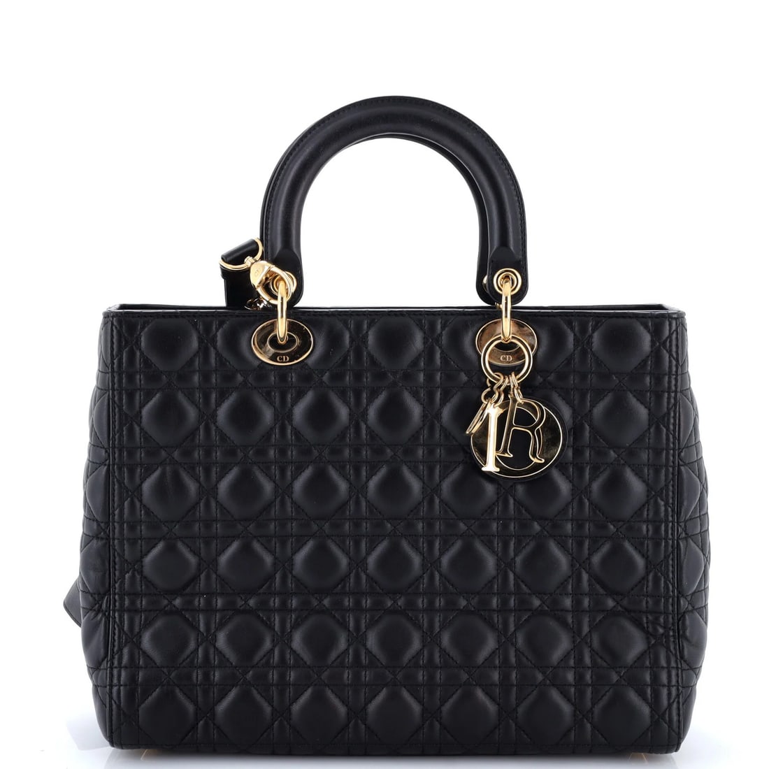 Lady Dior Bag Lambskin Cannage Quilt Large Christian Dior: Lady Dior Bag Lambskin Cannage Quilt Large Christian Dior The Lady Dior Bag in Lambskin Cannage Quilt Large features a striking black exterior with intricate details, measuring 10" in height, 12.5" in