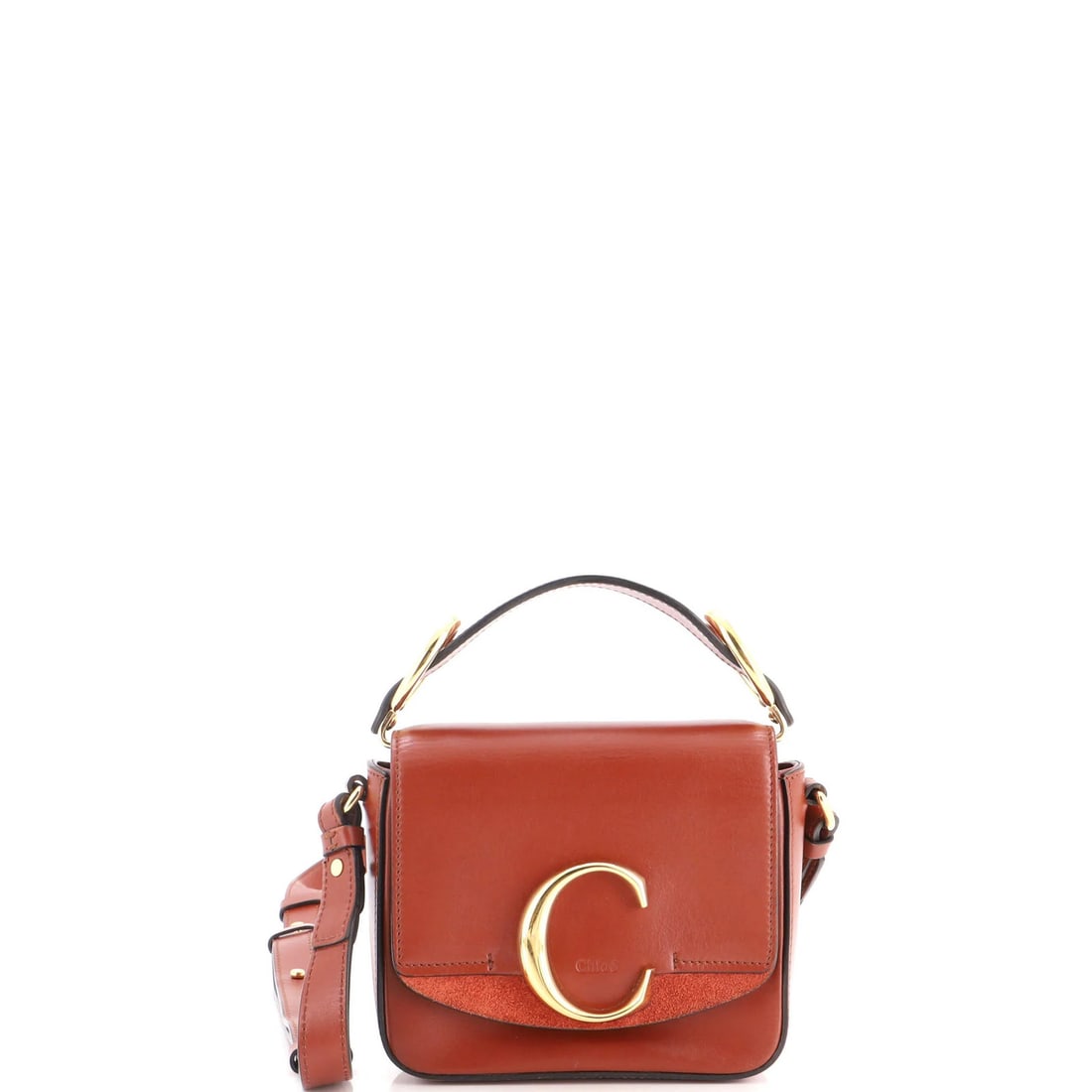 Chloe Flap Leather Mini Bag: Chloe Flap Leather Mini Bag Chloe Flap Leather Mini Bag in Brown. This mini cross body bag features a rich brown leather exterior with a gold-tone flap and neutral interior. With its 21-23"