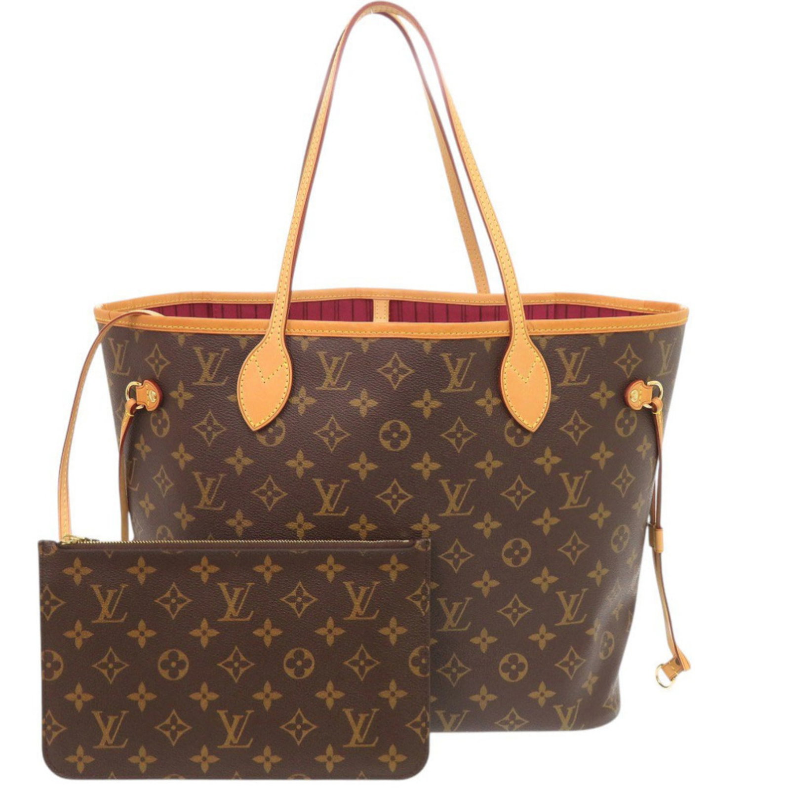Tote bag monogram Louis Vuitton Handbag: Tote bag monogram Louis Vuitton Handbag Monogrammed Louis Vuitton tote bag in fuchsia, featuring the iconic LV monogram pattern. This stylish bag measures 28cm x 31cm x 15cm and is made of