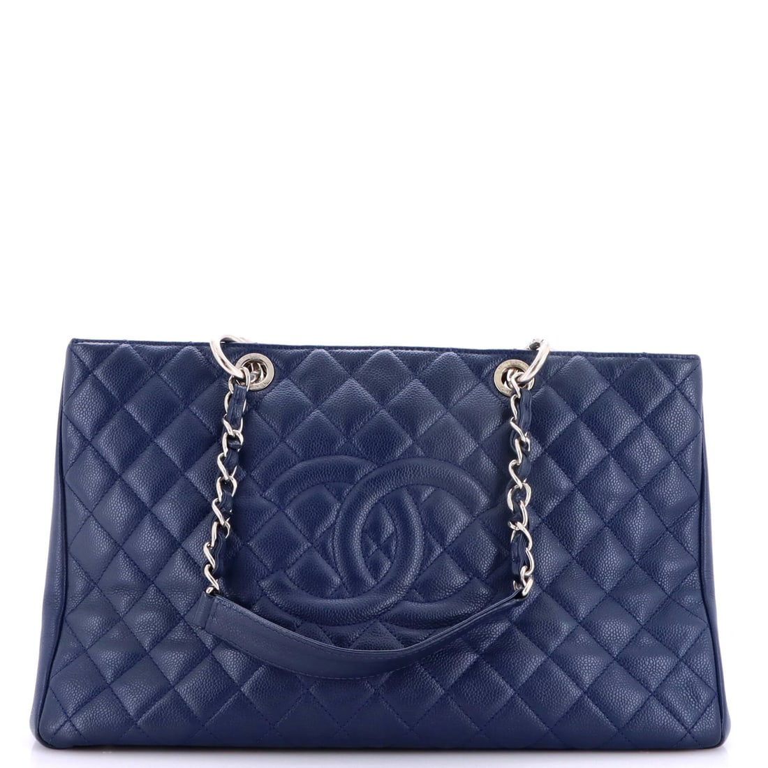 Quilted Caviar Shopping Tote Chanel Grand XL: Quilted Caviar Shopping Tote Chanel Grand XL The Chanel Grand XL Quilted Caviar Shopping Tote boasts a striking blue leather exterior with quilted detailing, adding a touch of sophistication to any ou