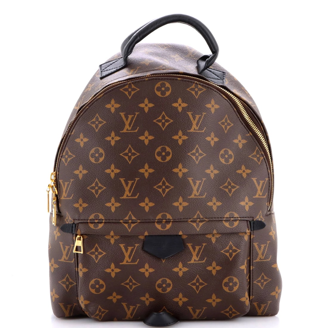 Palm Springs Backpack Monogram Canvas Louis Vuitton MM: Palm Springs Backpack Monogram Canvas Louis Vuitton MM Brown Louis Vuitton Palm Springs Backpack Monogram Canvas MM features a scuffed exterior with minor edge wear and creases, and a gold-toned