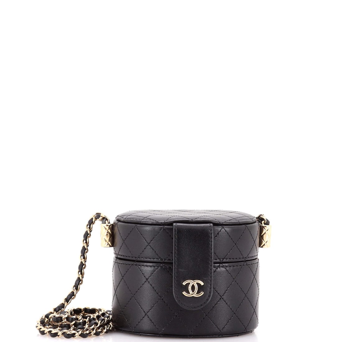 Chanel CC Allure Lambskin Quilted Mini Chain Case Vanity: Chanel CC Allure Lambskin Quilted Mini Chain Case Vanity Black leather CC Allure Lambskin Quilted Mini Chain Case Vanity with gold tone hardware, featuring a classic cross body design and chain strap