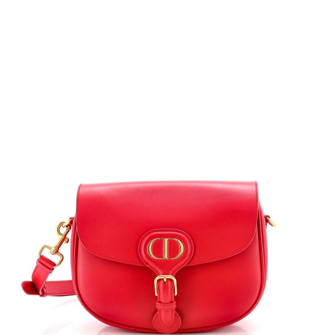 Medium Leather Christian Dior Bobby Flap Bag: Medium Leather Christian Dior Bobby Flap Bag Red leather exterior with gold hardware, this medium-sized Christian Dior Bobby Flap Bag features a cross-body design with a 6.5" handle drop and adjustabl