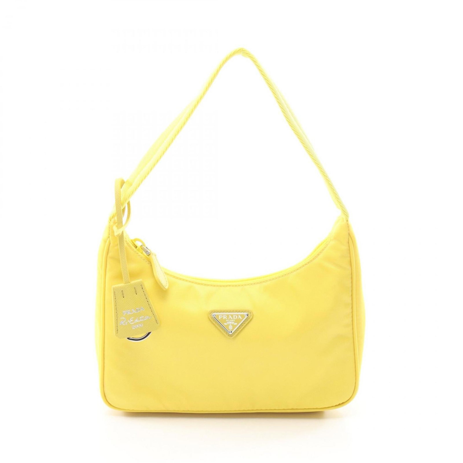 Saffiano Nylon Prada Handbag: Saffiano Nylon Prada Handbag Saffiano Nylon Prada Handbag in vibrant yellow, featuring a durable and water-resistant Saffiano nylon material, a classic design that exudes elegance and sophistication.