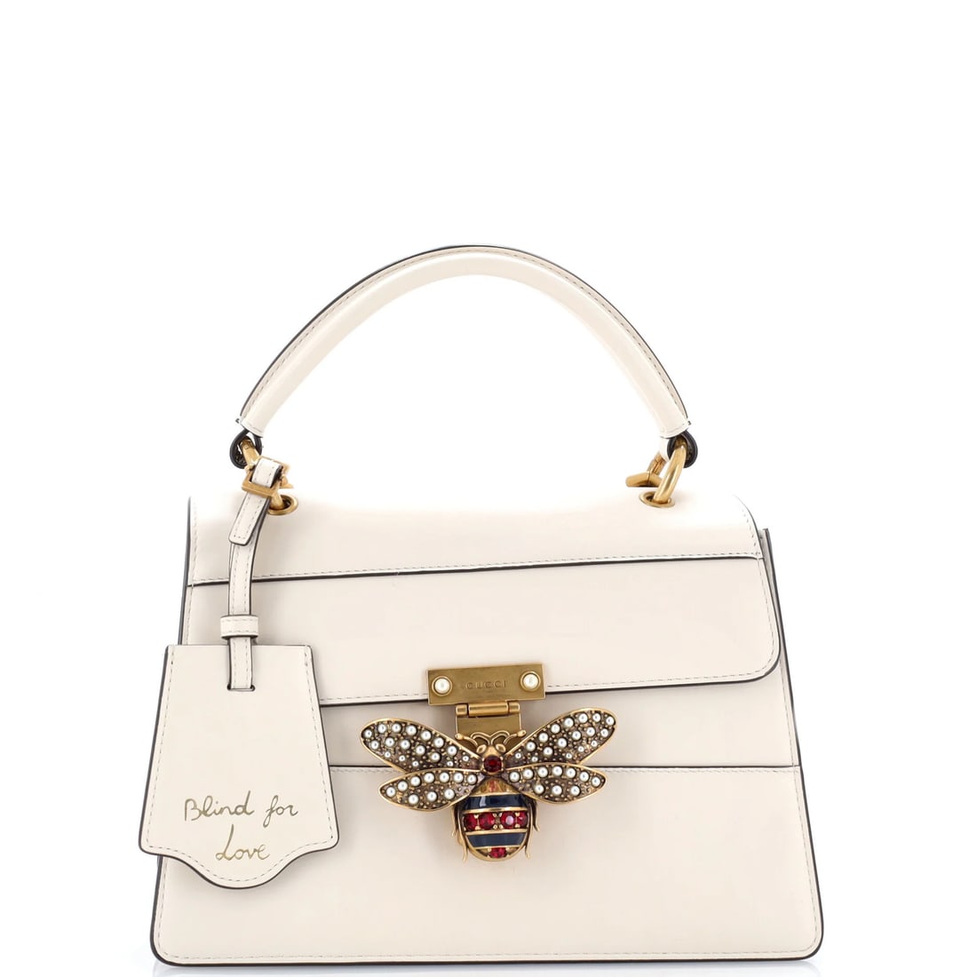 Small Leather Bag Handle Top Gucci Queen: Small Leather Bag Handle Top Gucci Queen Small Leather Bag Handle Top Gucci Queen features a white leather exterior, 4" drop handle, and 19.5" strap drop, making it a stylish and practical accessory.