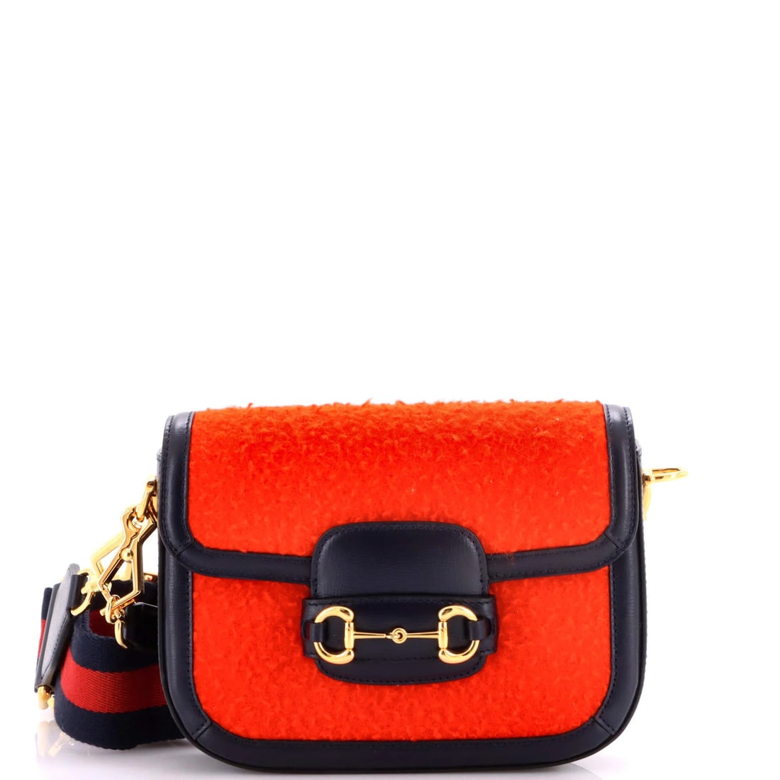 Horsebit wool mini bag 1955 Gucci: Horsebit wool mini bag 1955 Gucci The Horsebit 1955 mini bag from Gucci is a stylish and compact wool cross body bag with a bold red exterior. Featuring a classic design with a neutral leather