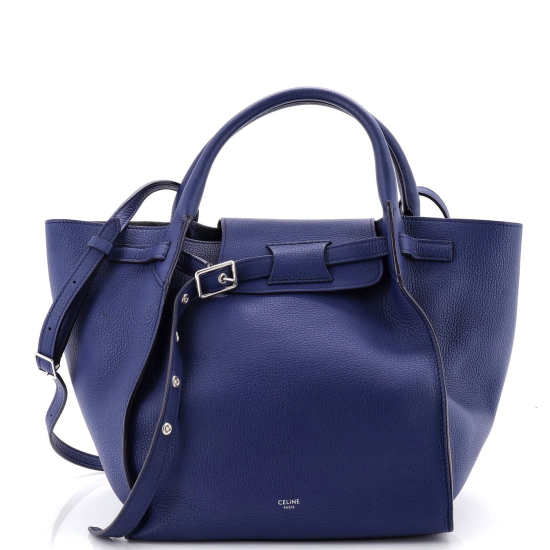 Big Bag Grained Calfskin Small: Big Bag Grained Calfskin Small Blue leather Big Bag Grained Calfskin Small features a 10.5" height and 10" width, with a 3.5" handle drop and 17-20" strap drop. The exterior has a blue color and minor