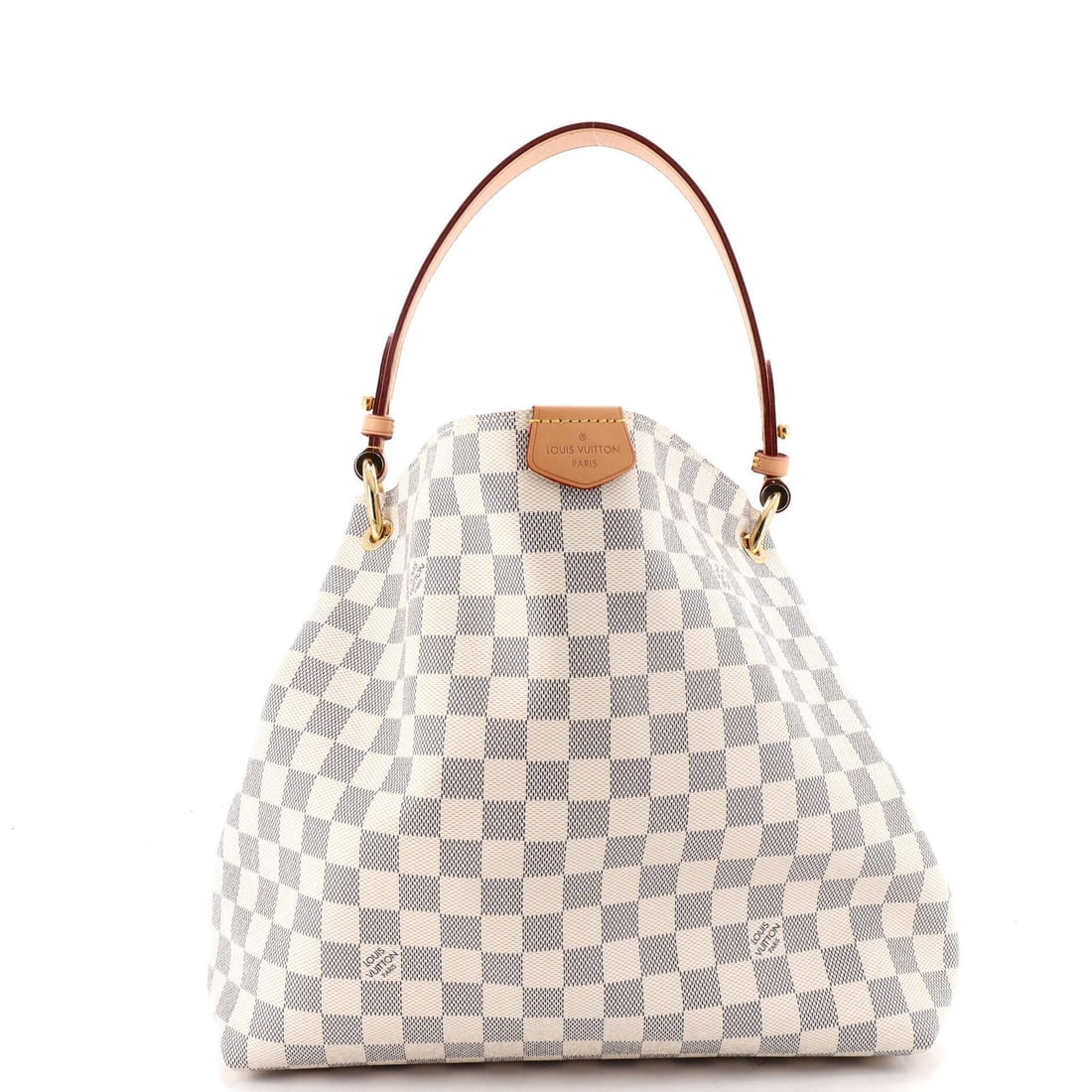 Handbag Damier Louis Vuitton Graceful: Handbag Damier Louis Vuitton Graceful White canvas coated Damier PM Louis Vuitton Graceful handbag with minor discoloration on exterior, handles, and hardware. Measuring 11" high, 11.5" wide, and