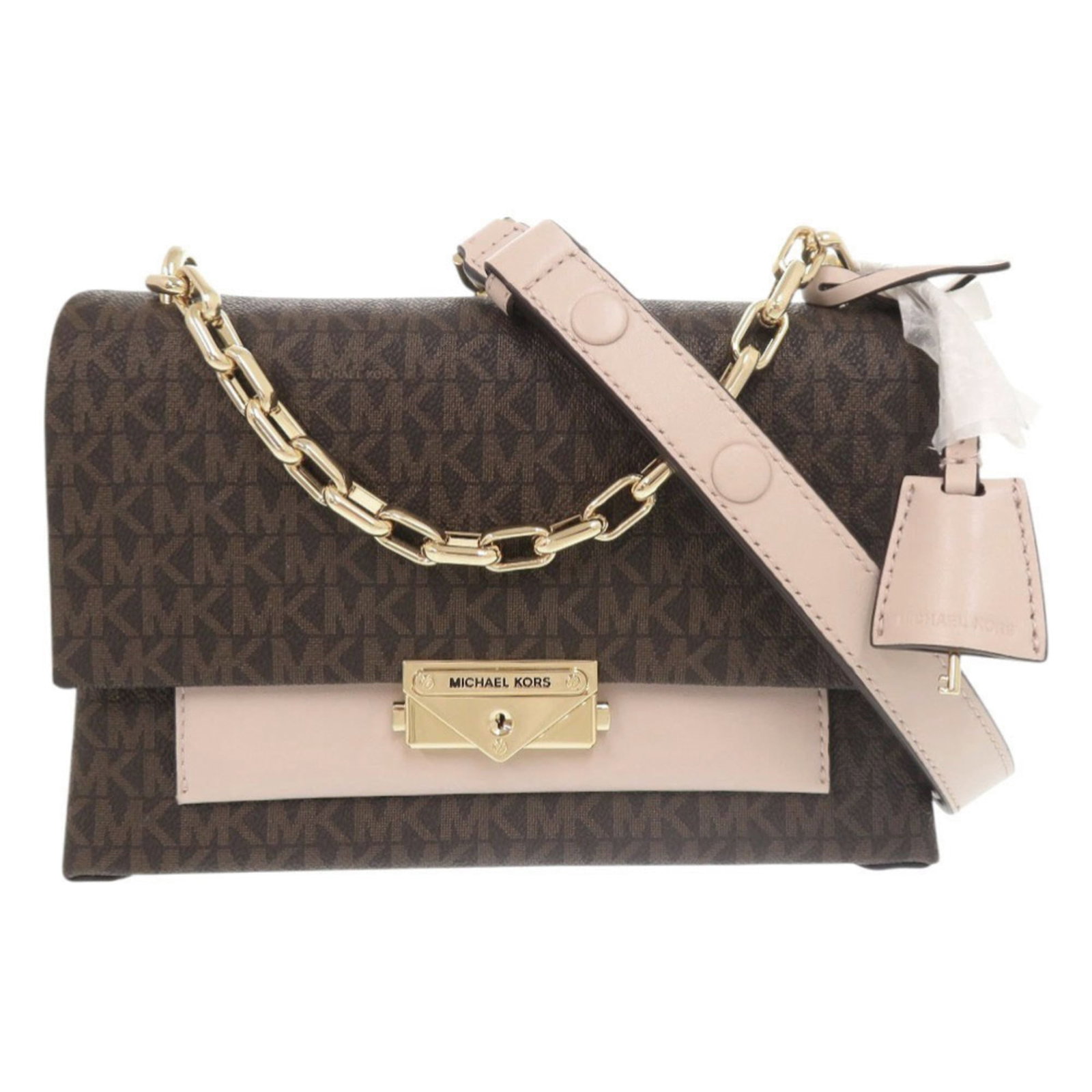 Kors Michael Pvc Shoulder Bag: Kors Michael Pvc Shoulder Bag Brown and pink PVC shoulder bag with a 15cm x 23.5cm x 10cm size, designed by Michael Kors. This bag features a classic shoulder design with a sturdy PVC material. The