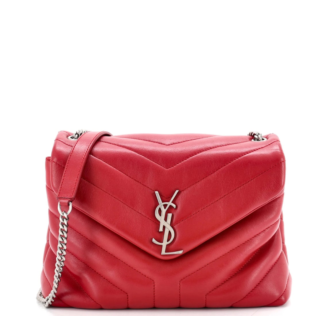 Laurent Saint Loulou Small Matelasse Leather Chevron Shoulder Bag: Laurent Saint Loulou Small Matelasse Leather Chevron Shoulder Bag Small, stylish, and full of subtle details, this Saint Laurent Loulou shoulder bag boasts a striking red matelasse leather exterior