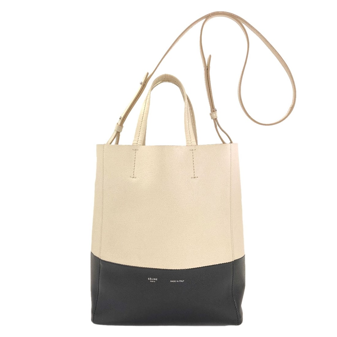 Hippo Small Handbag Vertical Celine Leather 2Way: Hippo Small Handbag Vertical Celine Leather 2Way White leather Celine handbag with a 2-way design, bearing a signature. Made from high-quality materials, this vertical handbag features a classic
