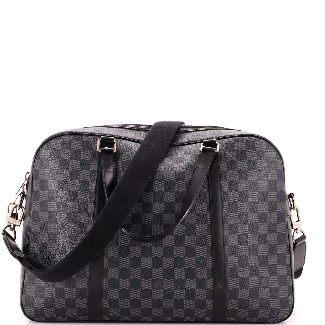 Briefcase Jorn Graphite Damier Vuitton Louis: Briefcase Jorn Graphite Damier Vuitton Louis Black canvas coated leather Louis Vuitton Jorn Graphite Damier briefcase with silver hardware, featuring a classic design and versatile strap length. The
