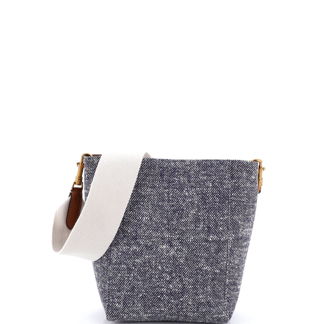 Celine Tweed Seau Small Sangle Bag: Celine Tweed Seau Small Sangle Bag Tweed fabric gives this Celine Sangle Seau Small Bag its distinctive look and feel. The bag's blue exterior and brown leather interior add a touch of elegance,