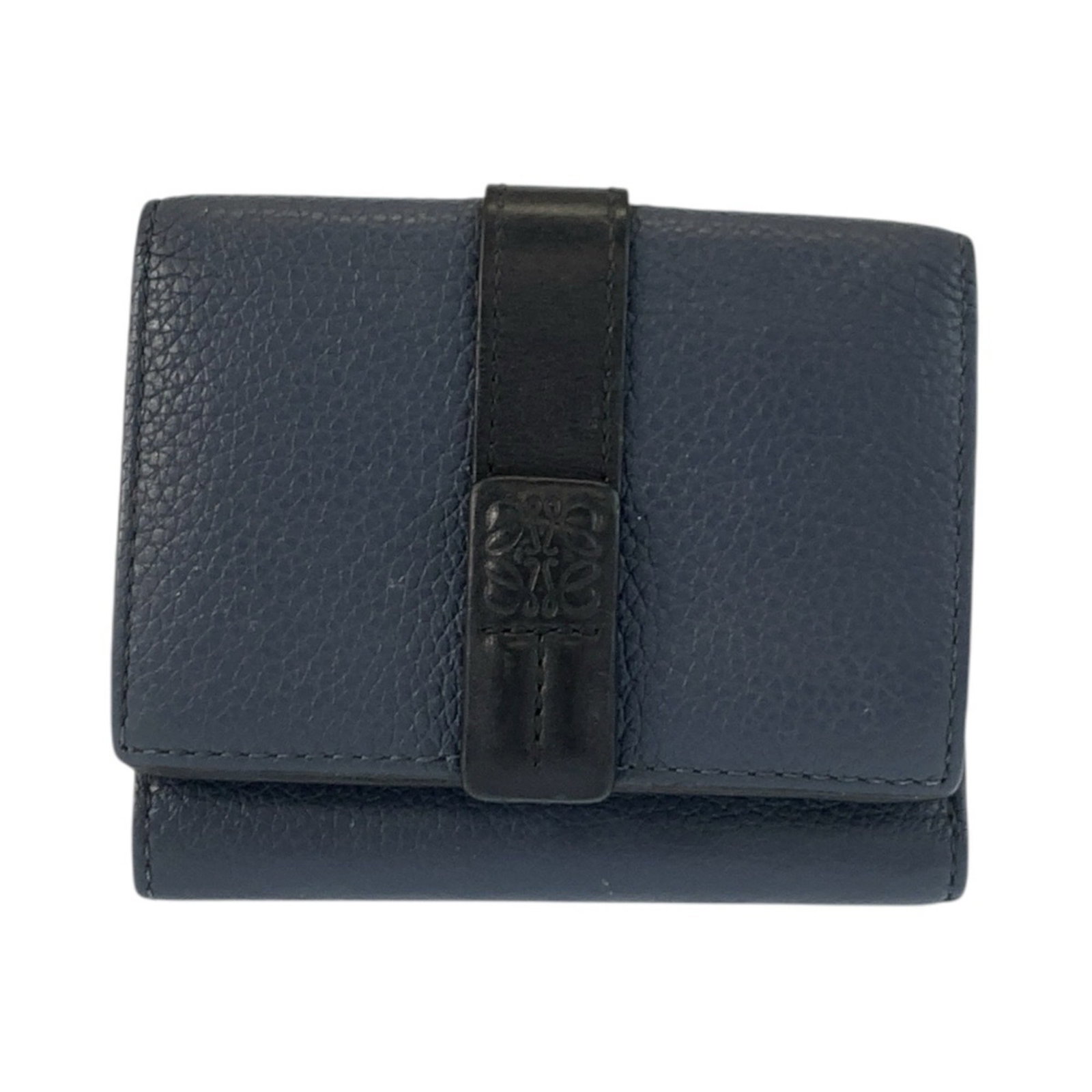 Loewe Wallet (Tri-Fold) Leather: Loewe Wallet (Tri-Fold) Leather Tri-fold leather wallet from renowned Spanish brand Loewe, boasting a sleek black design that adds a touch of sophistication to any outfit. Measuring 8cm x 9.5cm x