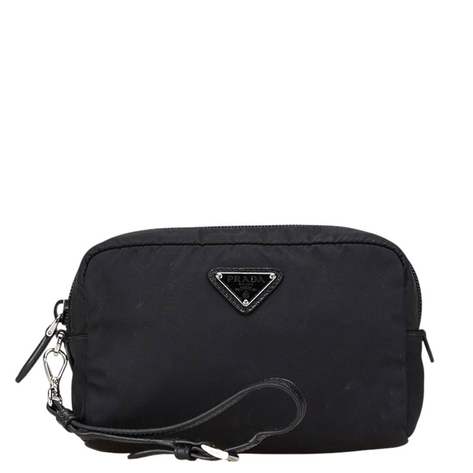 Nylon Prada Pouch: Nylon Prada Pouch Nylon Prada Pouch in Black. Made from high-quality nylon, this compact pouch measures 11.5cm x 16cm x 5cm and features a sleek black design. Item Specifics: Brand: Prada Type: Pouch