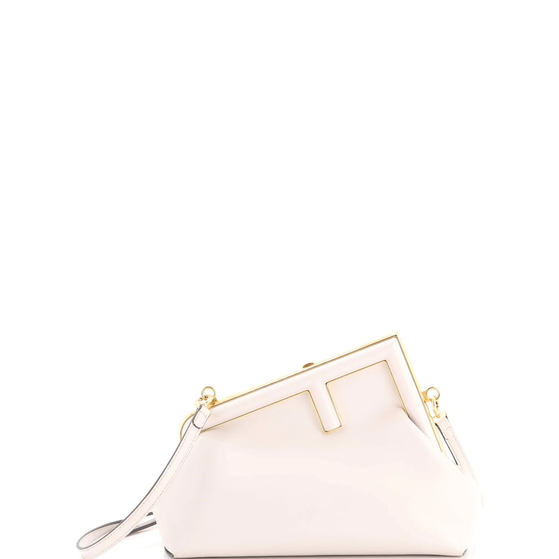 Small Leather Bag Fendi First: Small Leather Bag Fendi First Small Fendi First Leather Bag for Sale. This small leather bag features a white exterior with gray accents, a canvas interior, and gold hardware. With its classic design